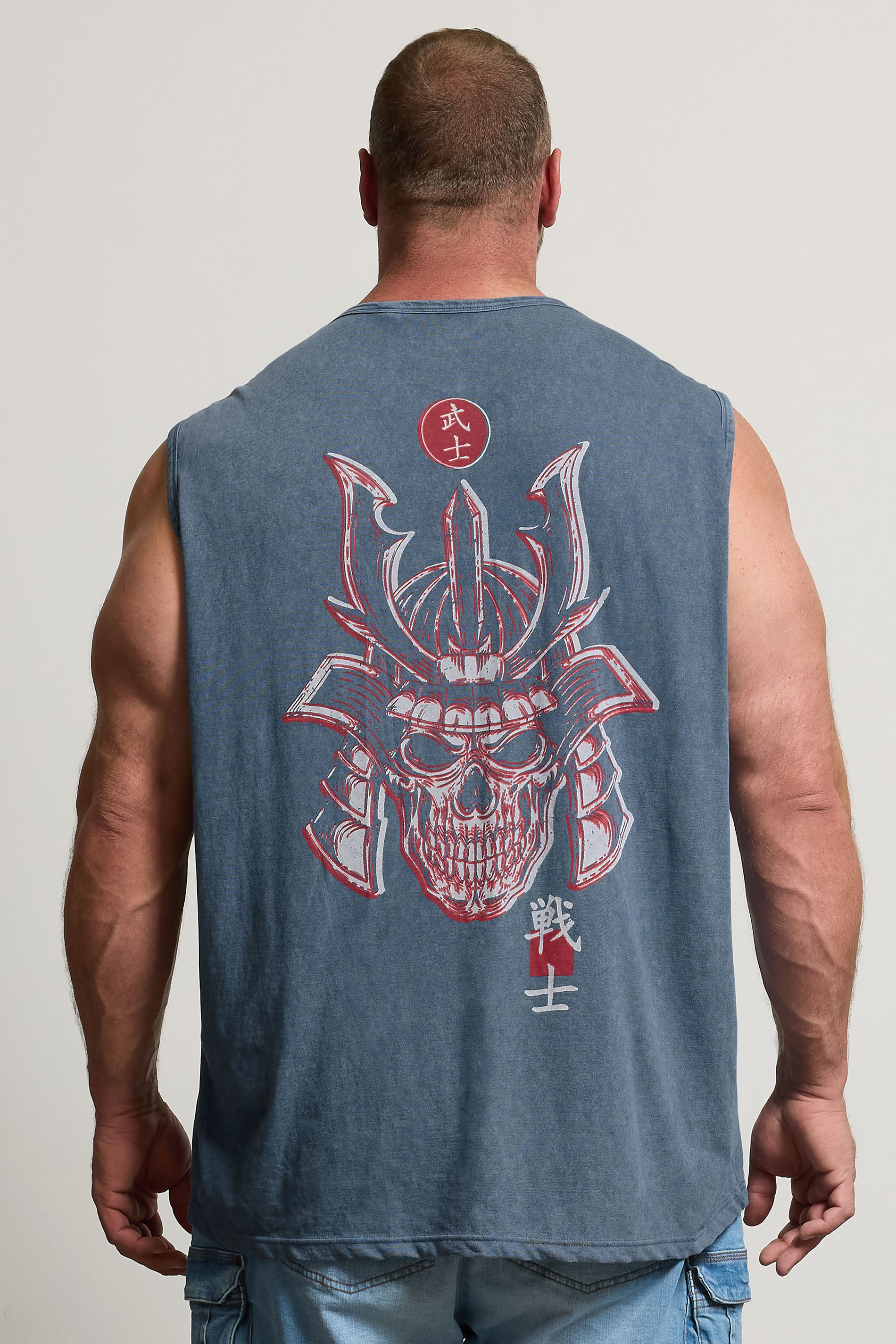 BadRhino Big & Tall Blue Acid Wash Japanese Skull Graphic Vest | BadRhino 4