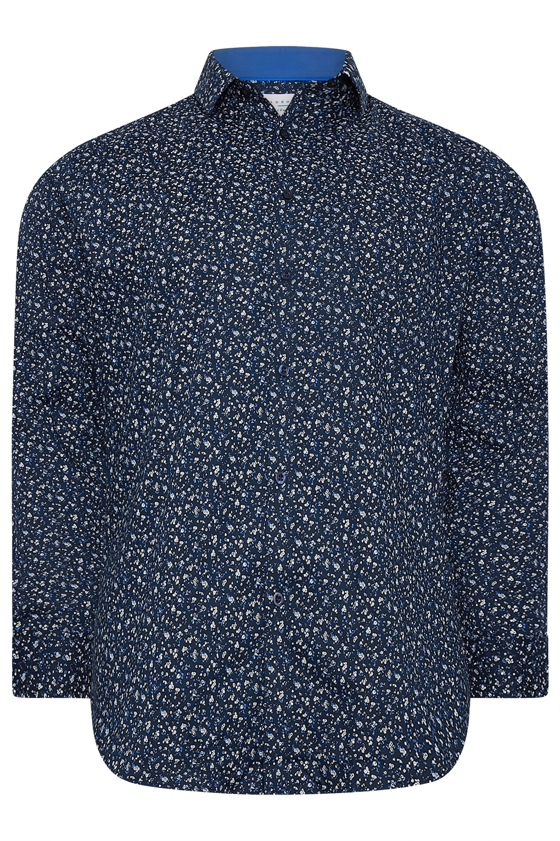 BadRhino Tailoring Big & Tall Navy Blue Micro Floral Print Formal Shirt | BadRhino 6