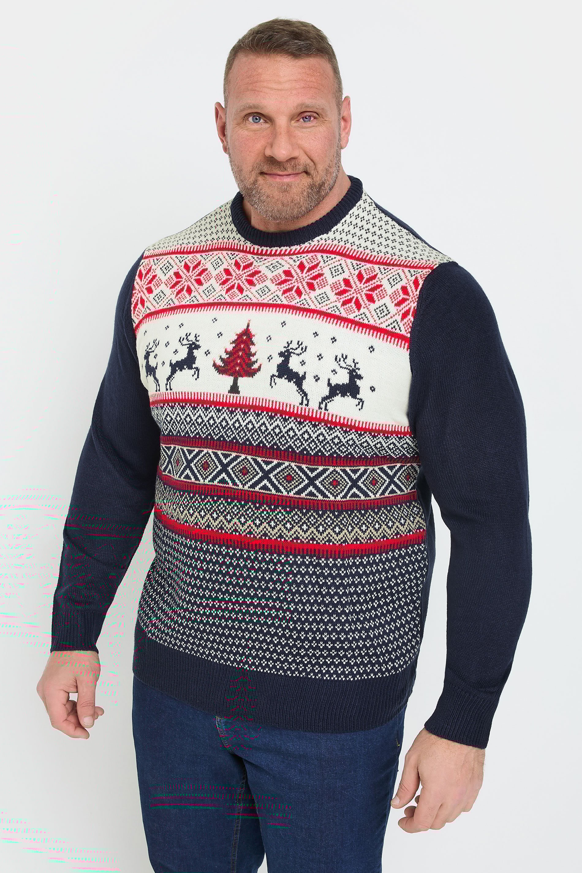 KAM Big & Tall Navy Blue Reindeer Christmas Jumper | BadRhino 1
