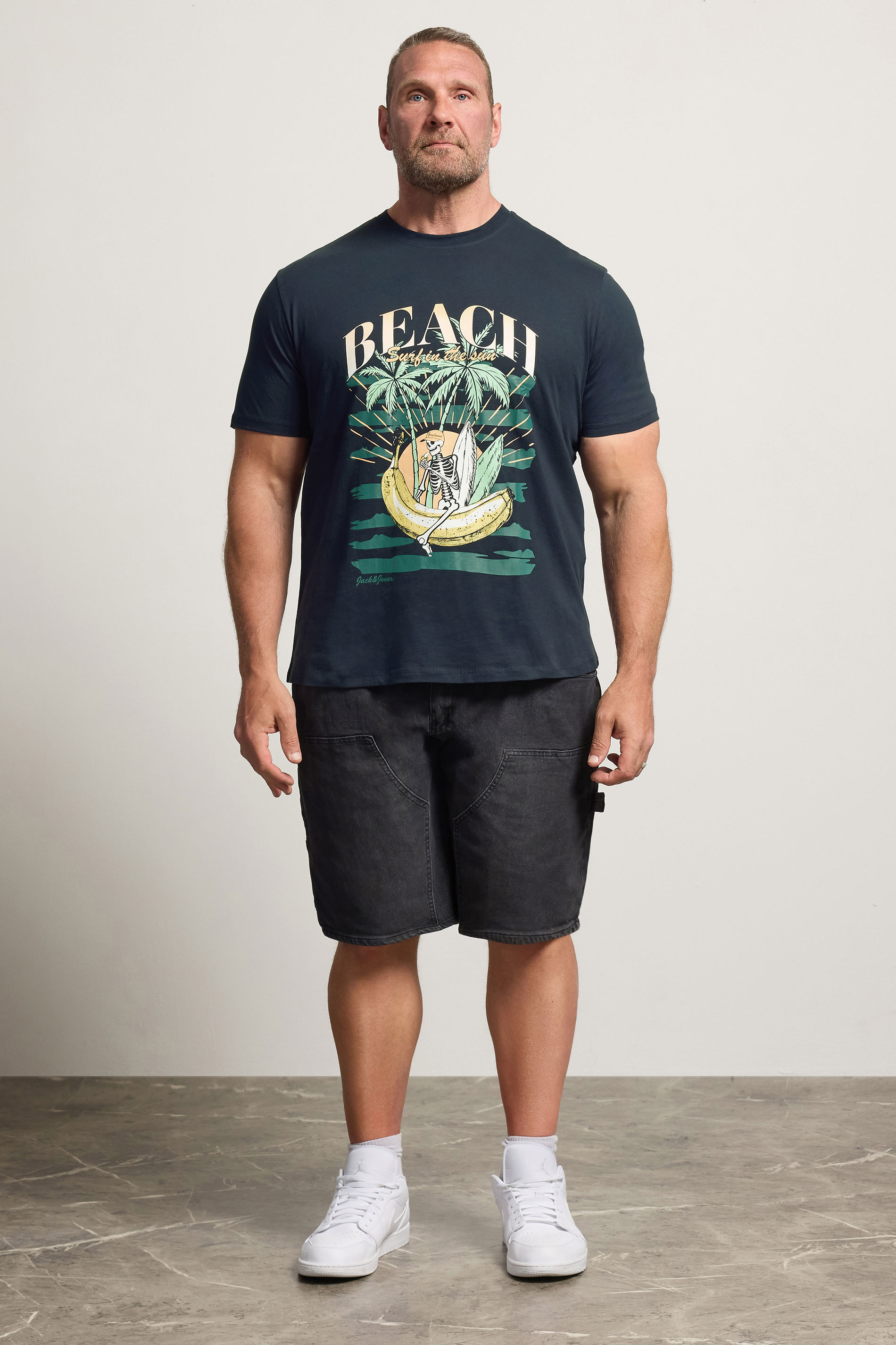JACK & JONES Navy Blue 'Beach' Graphic Print T-Shirt | BadRhino 1