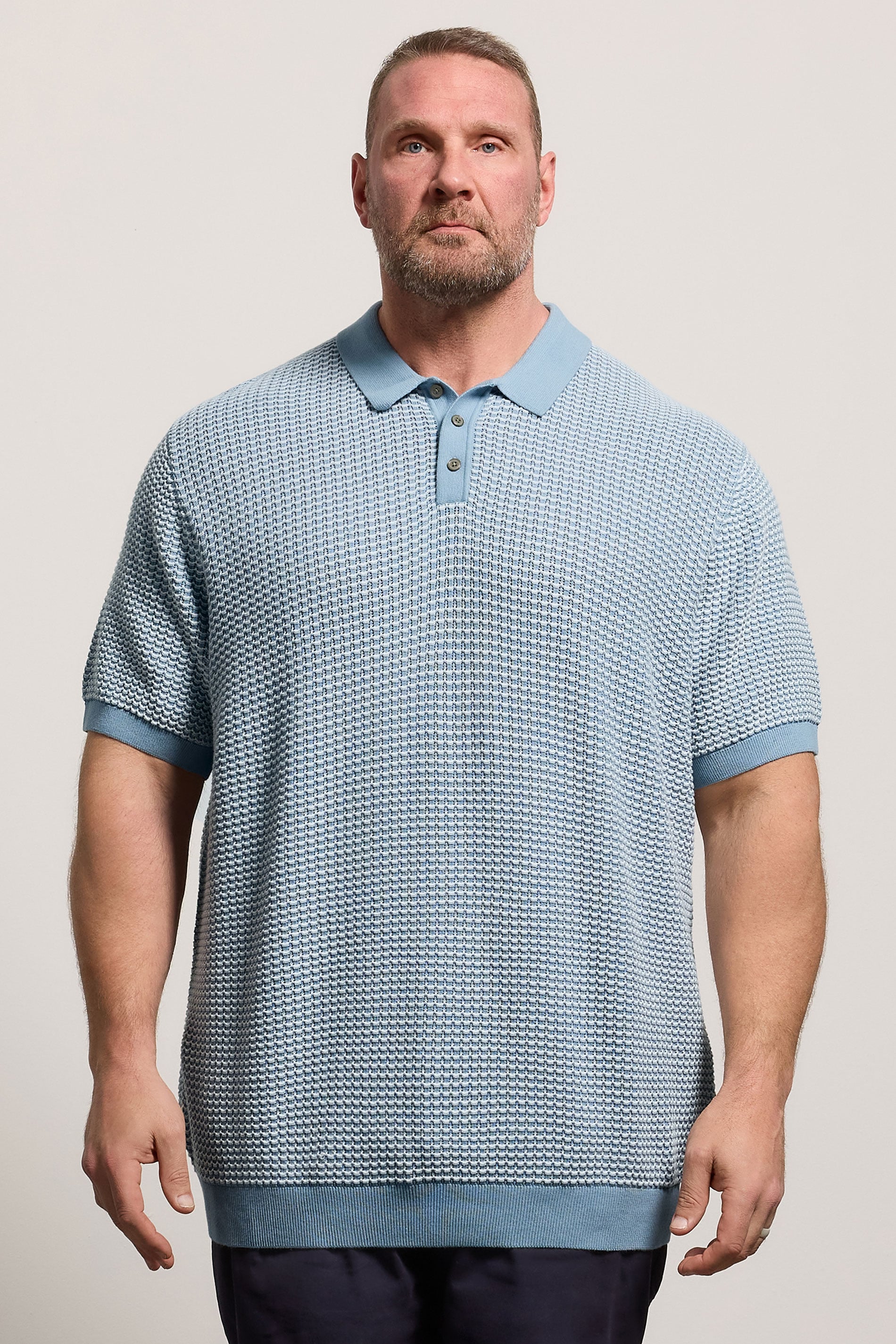 JACK & JONES Big & Tall Blue Knitted Polo Shirt | BadRhino 3