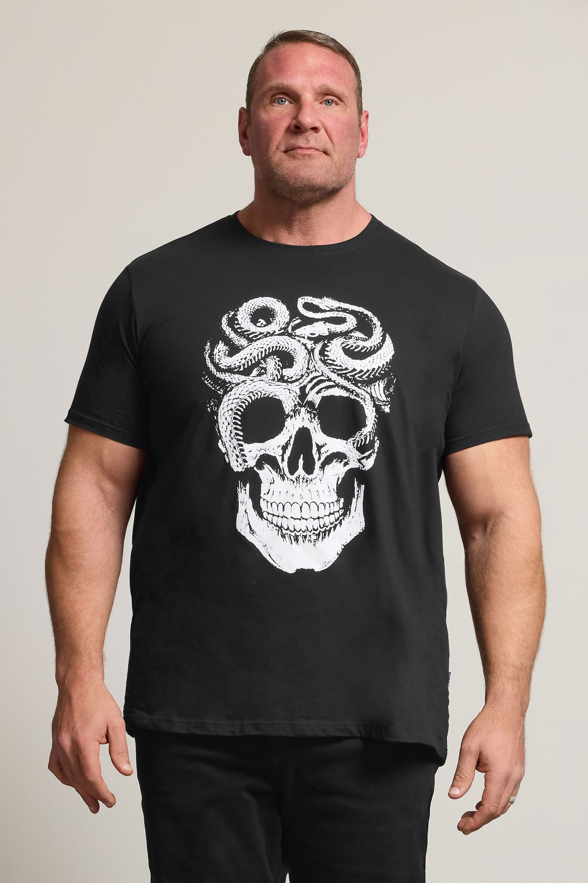 BadRhino Big & Tall Black Skull & Snake Graphic T-Shirt | BadRhino 1