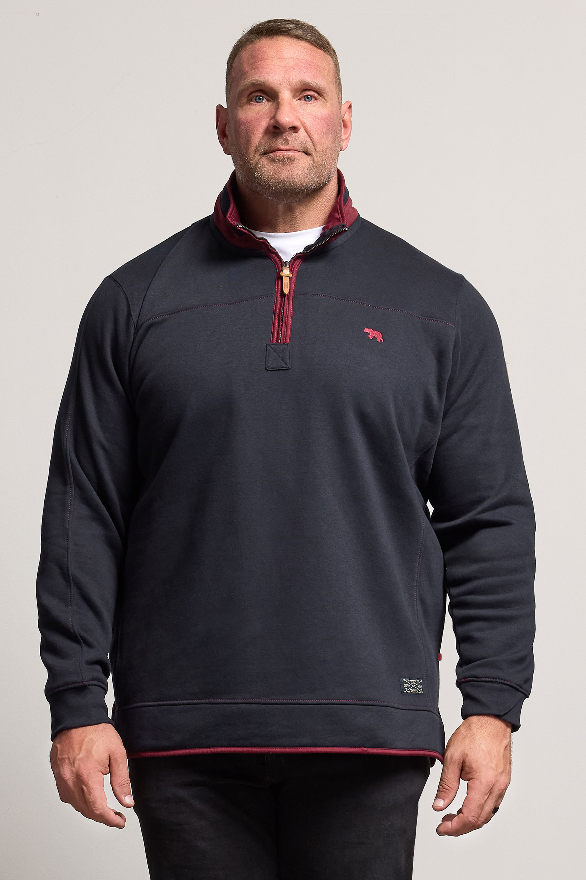 D555 Big & Tall Navy Blue Embroidered Quarter Zip Sweatshirt | BadRhino 1
