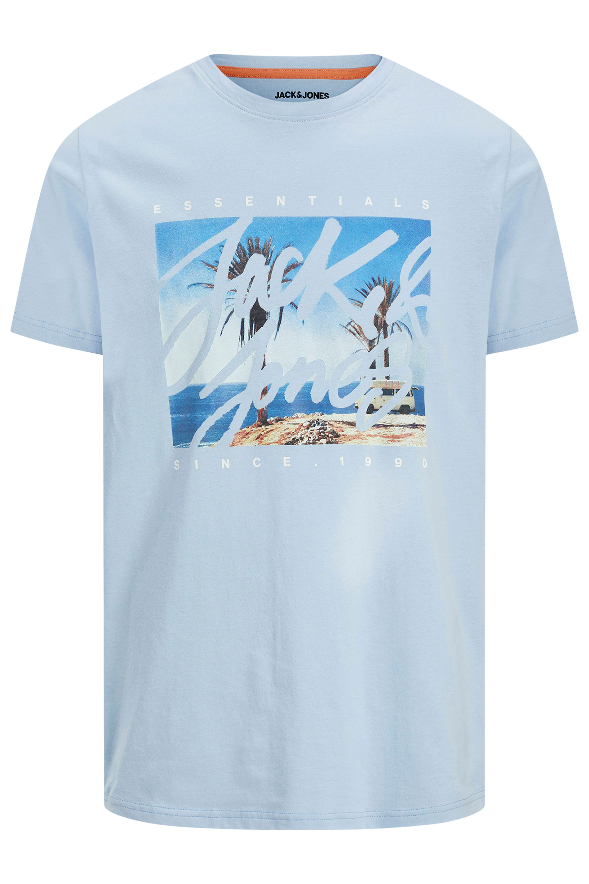 JACK & JONES Big & Tall Chambray Blue Photo-Print T-Shirt | BadRhino 3