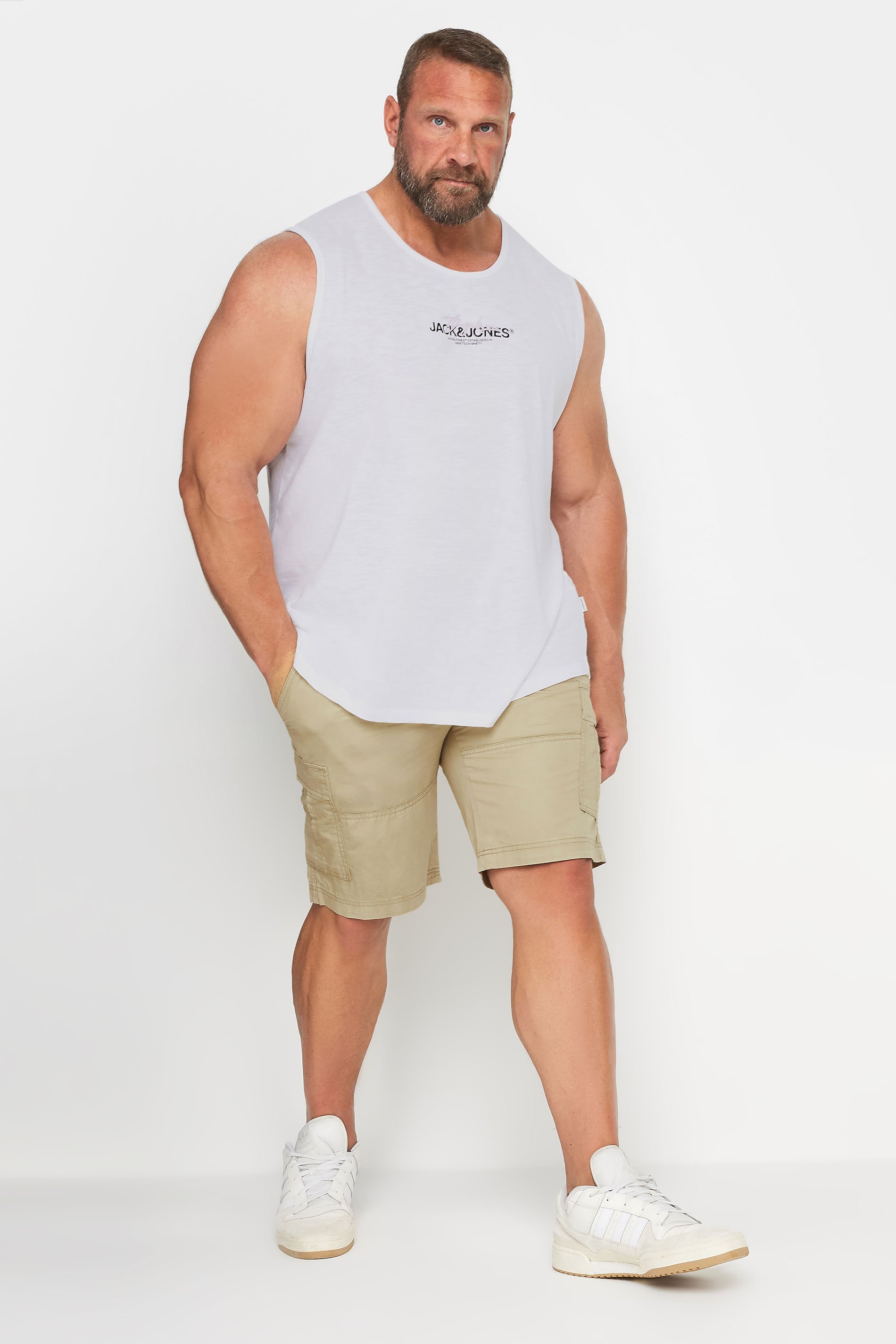 JACK & JONES Big & Tall Natural Cream Cargo Shorts | BadRhino 2