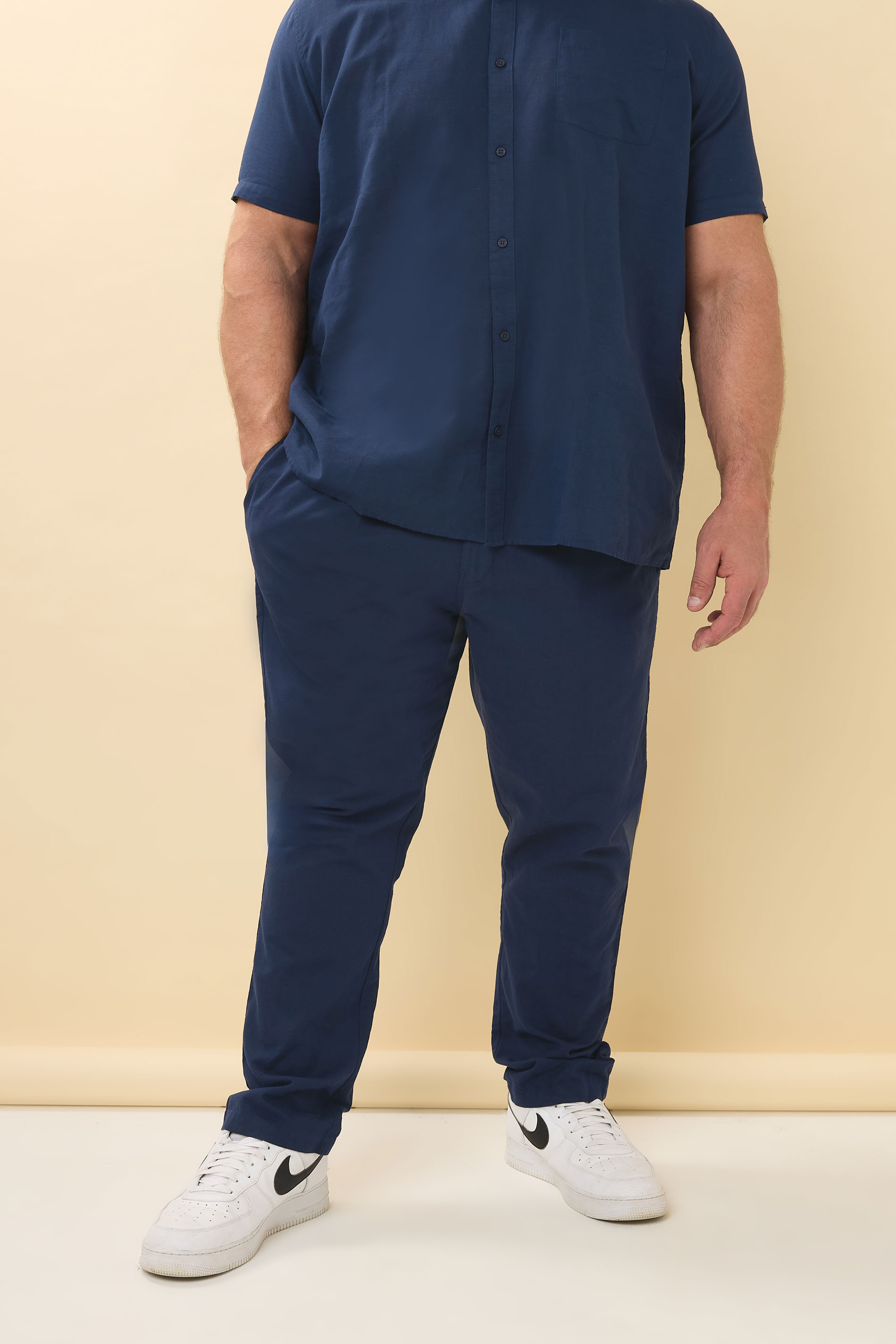 BadRhino Big & Tall Navy Blue Linen Formal Trousers | BadRhino 2