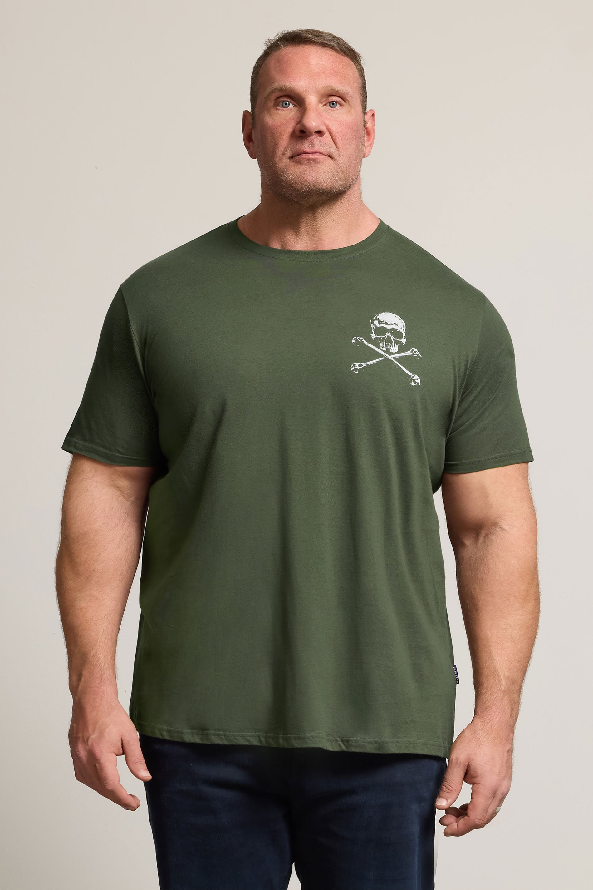  BadRhino Big & Tall Khaki Green Skull & Crossbones Graphic T-Shirt | BadRhino 2