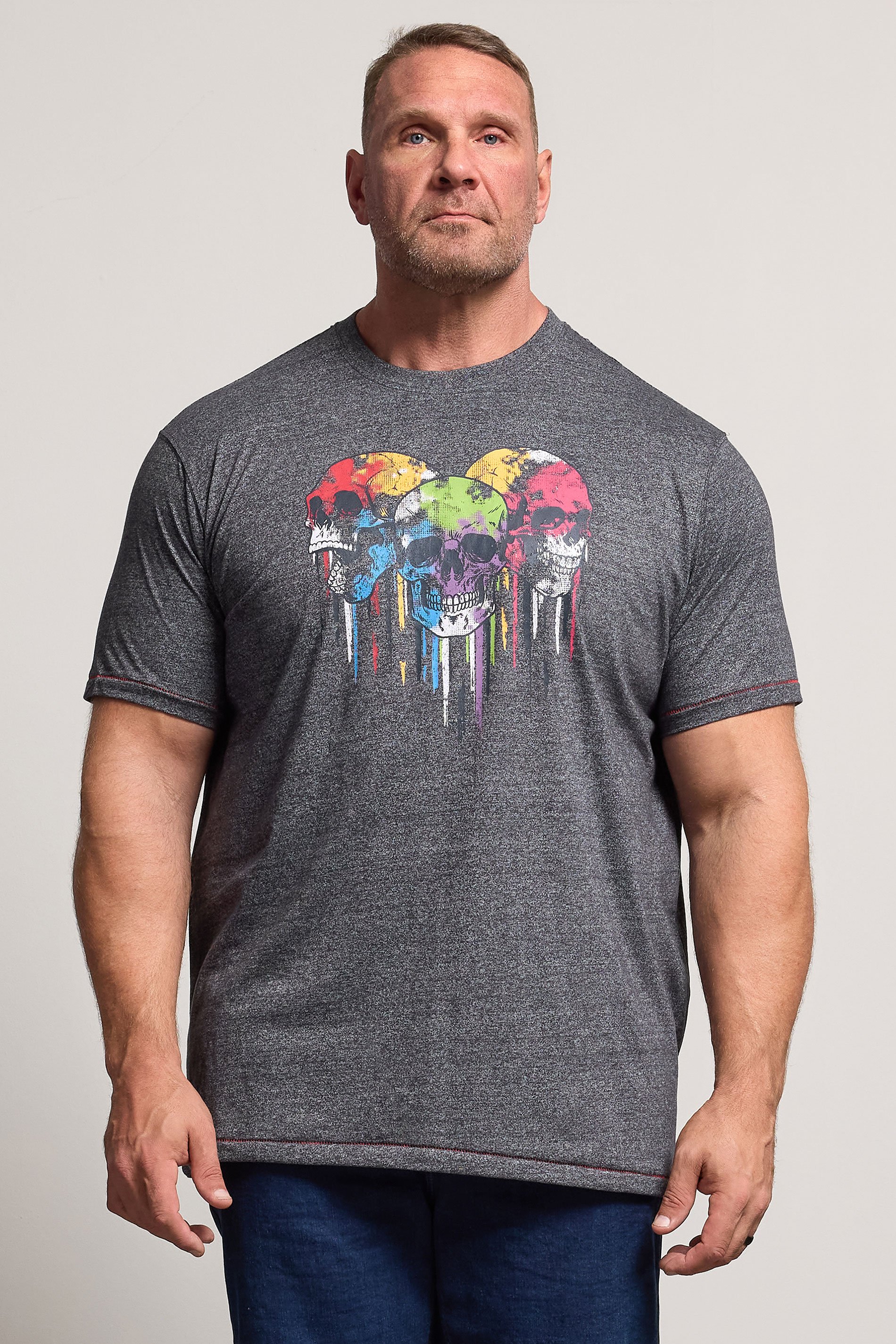 D555 Big & Tall Burgundy Grey Skull Drip Graphic Print T-Shirt | BadRhino 1