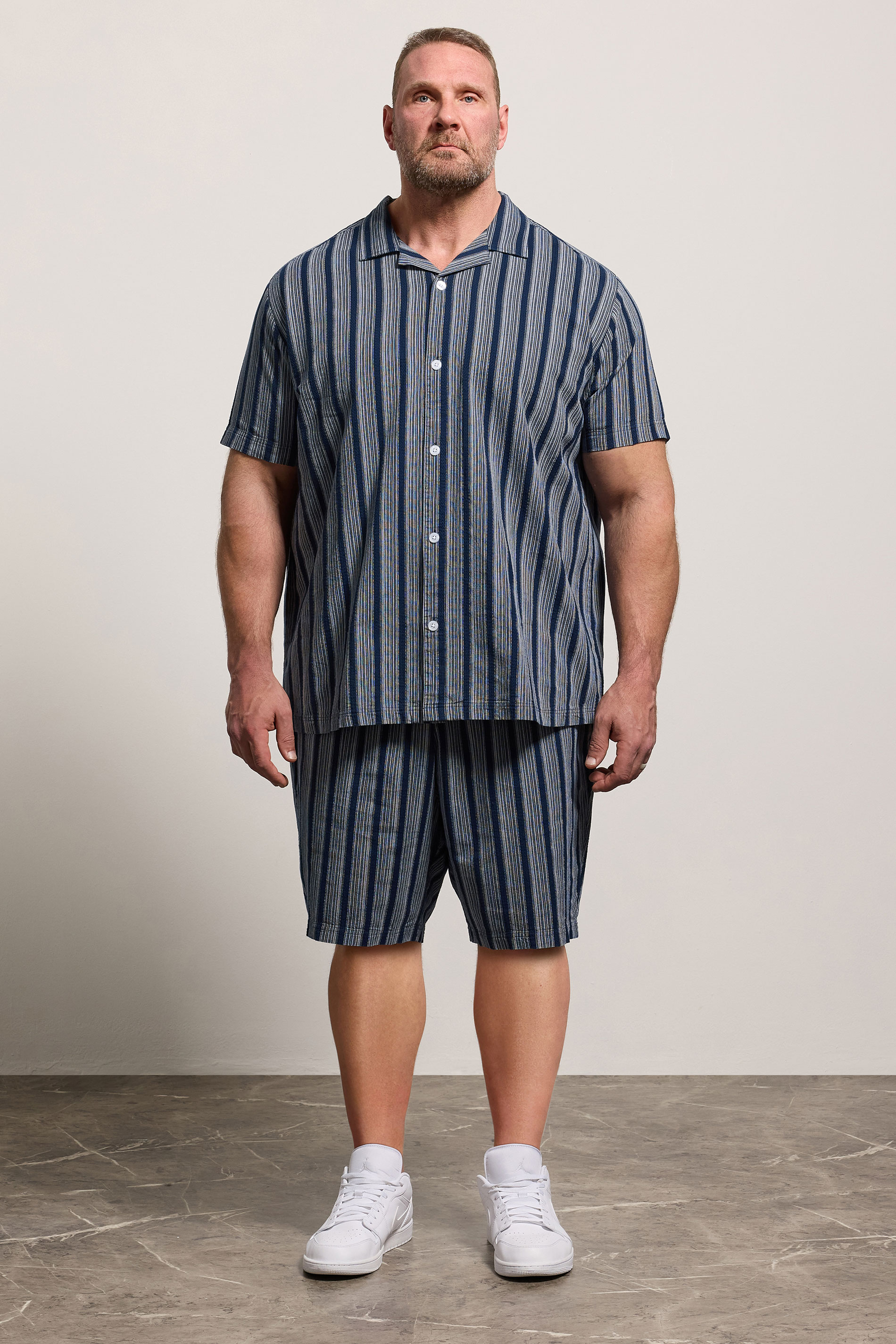 BadRhino Big & Tall Navy Blue & White Stripe Shorts | BadRhino 4