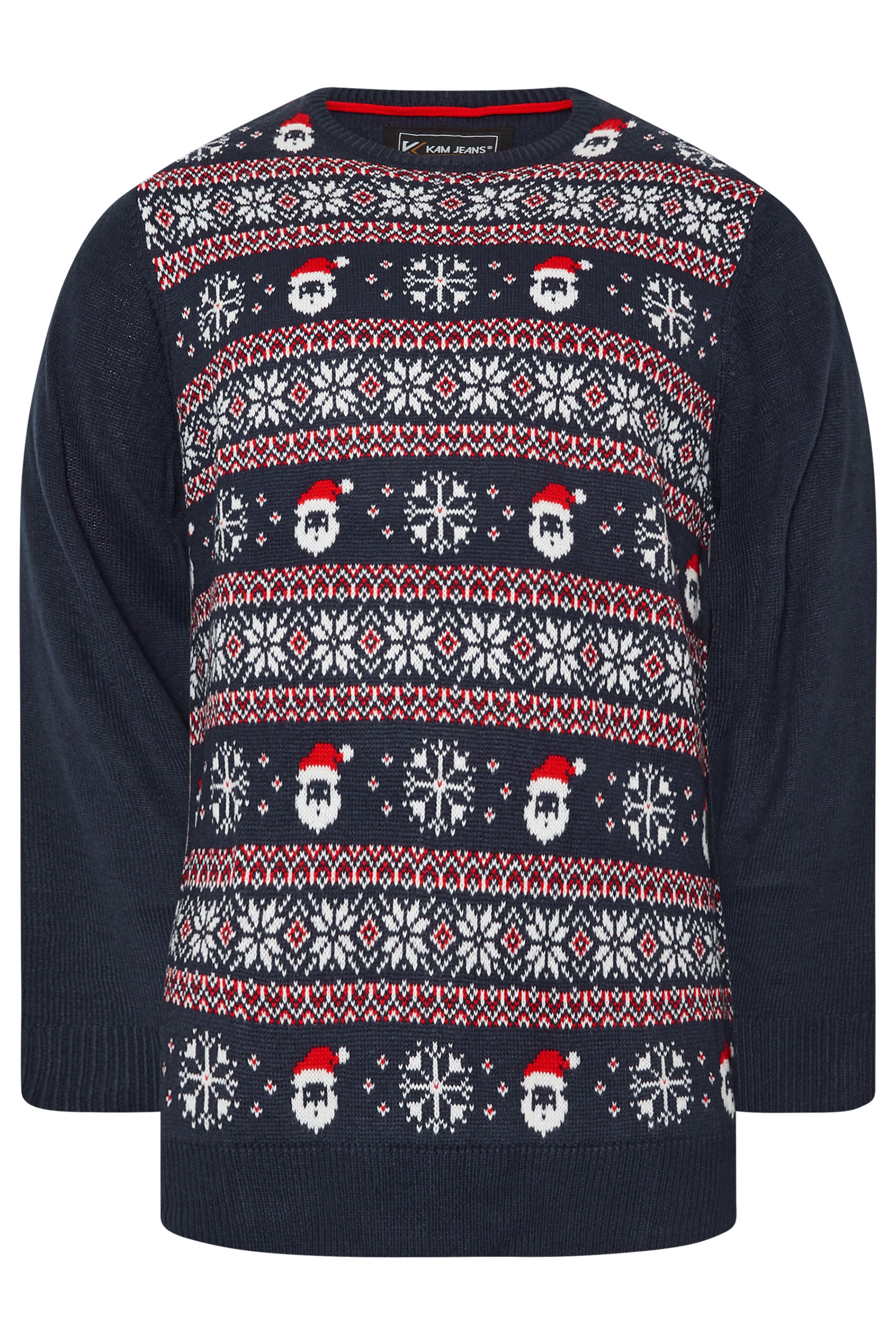 KAM Big & Tall Navy Blue Fairisle Santa Christmas Jumper | BadRhino 2