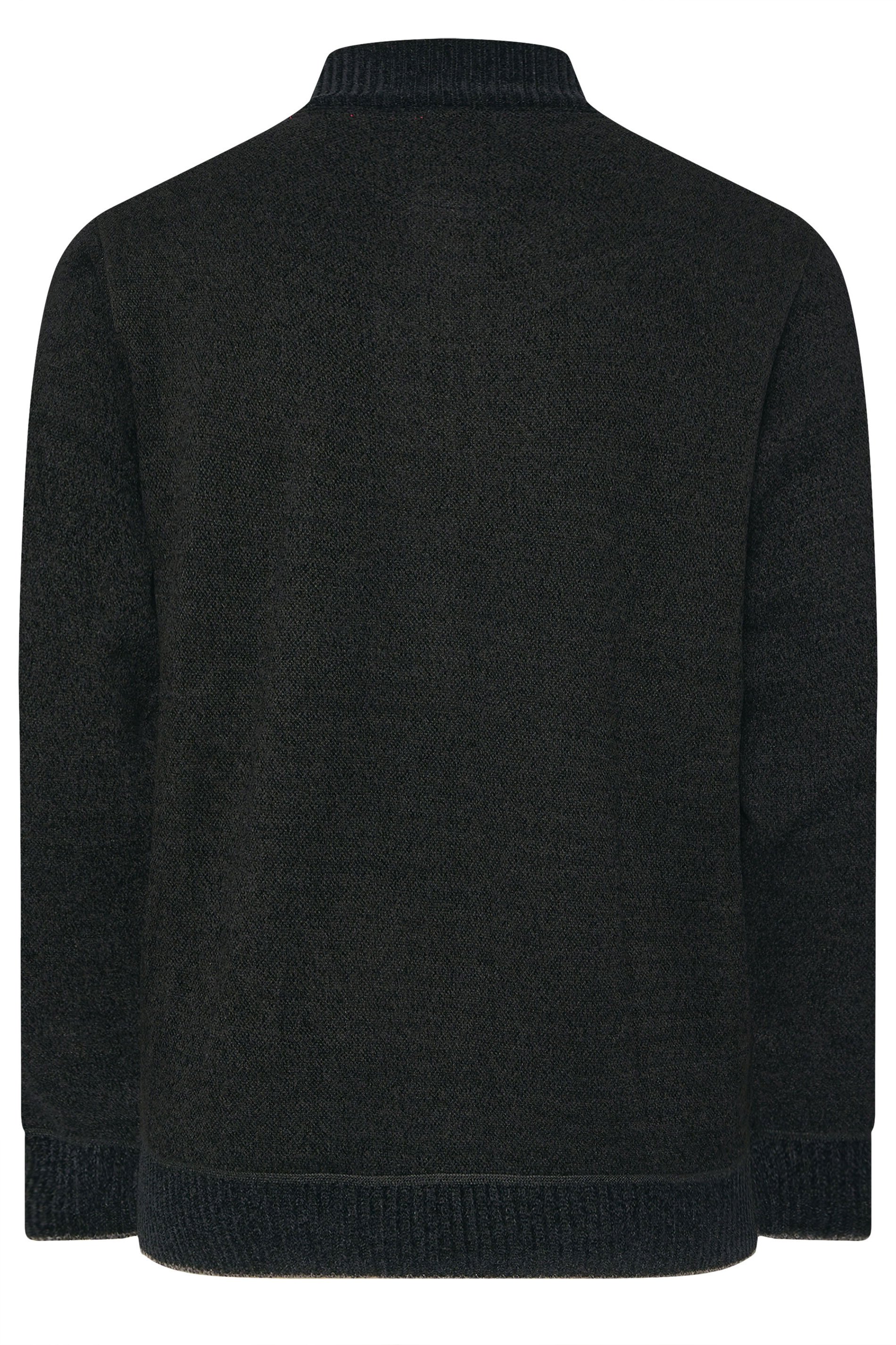 D555 Big & Tall Black Chenille Zip Through Knit Jumper | BadRhino 7