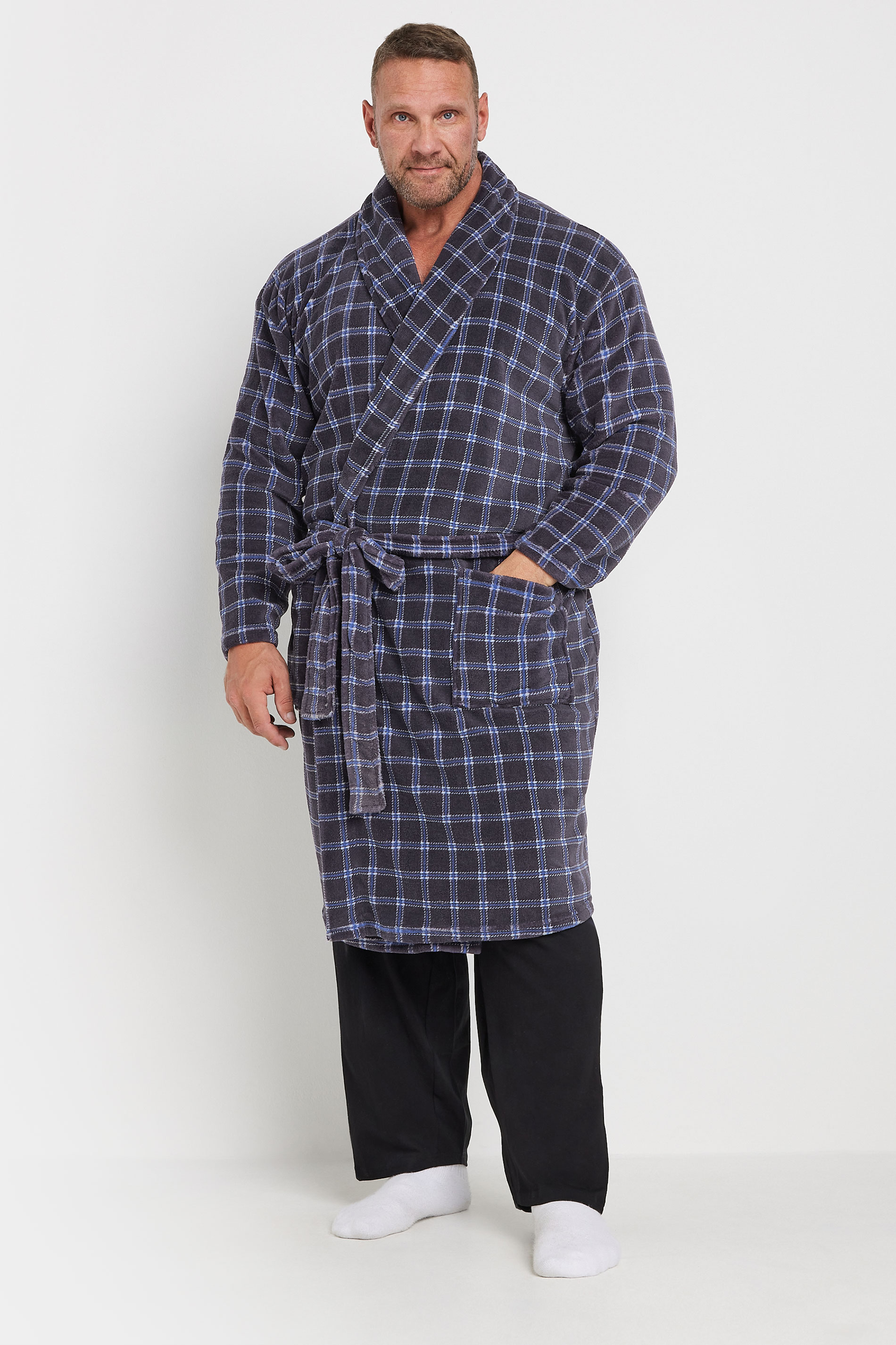 BadRhino Big & Tall Blue Check Print Dressing Gown | BadRhino 2