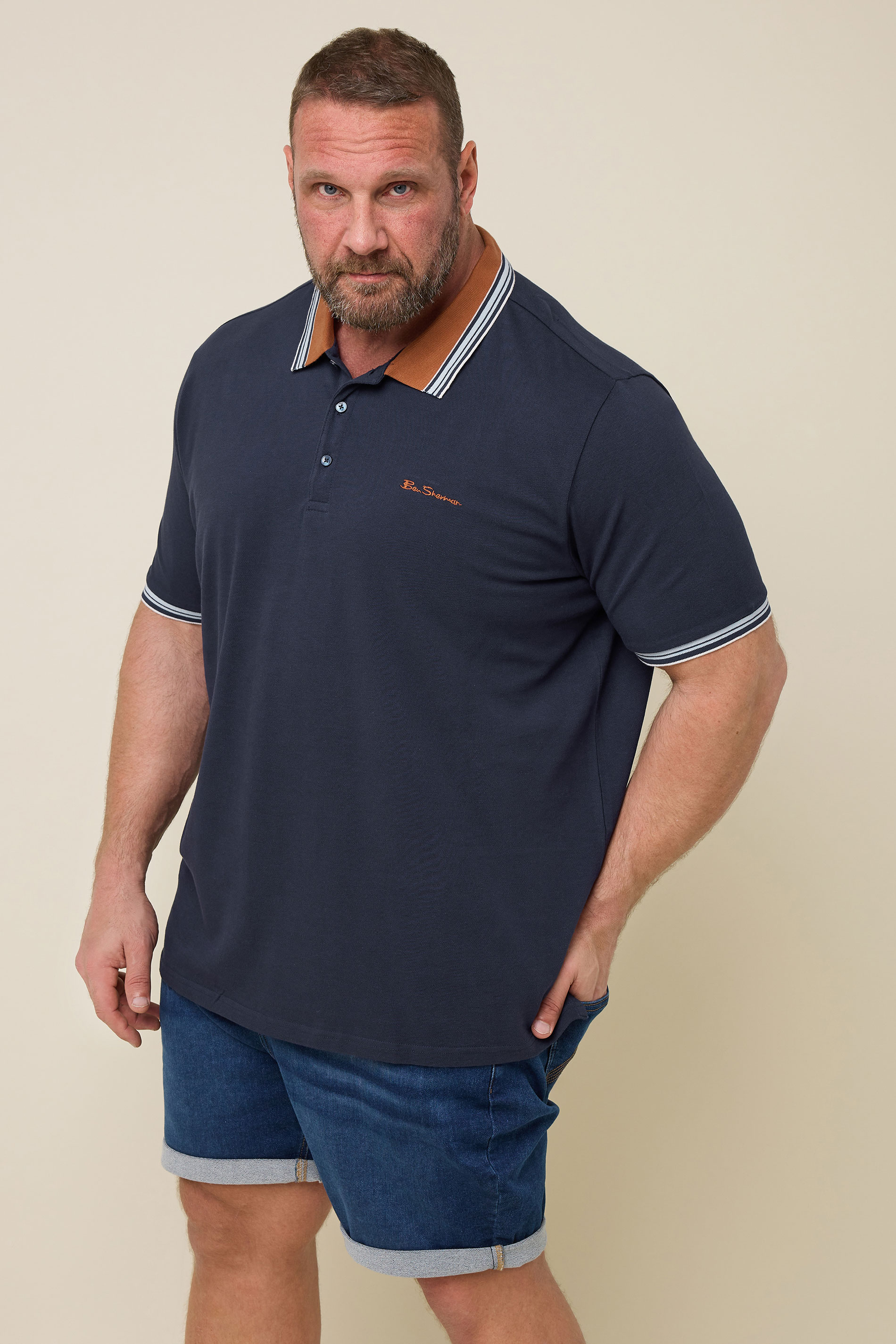 Ben Sherman Big & Tall Navy Blue House Collar Polo shirt | BadRhino 1