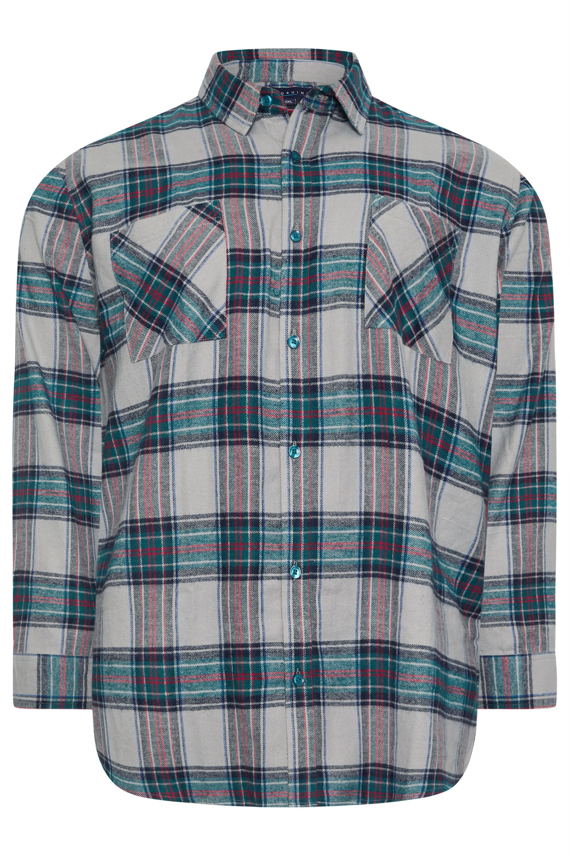 BadRhino Big & Tall Grey Check Print Long Sleeve Flannel Shirt | BadRhino 6