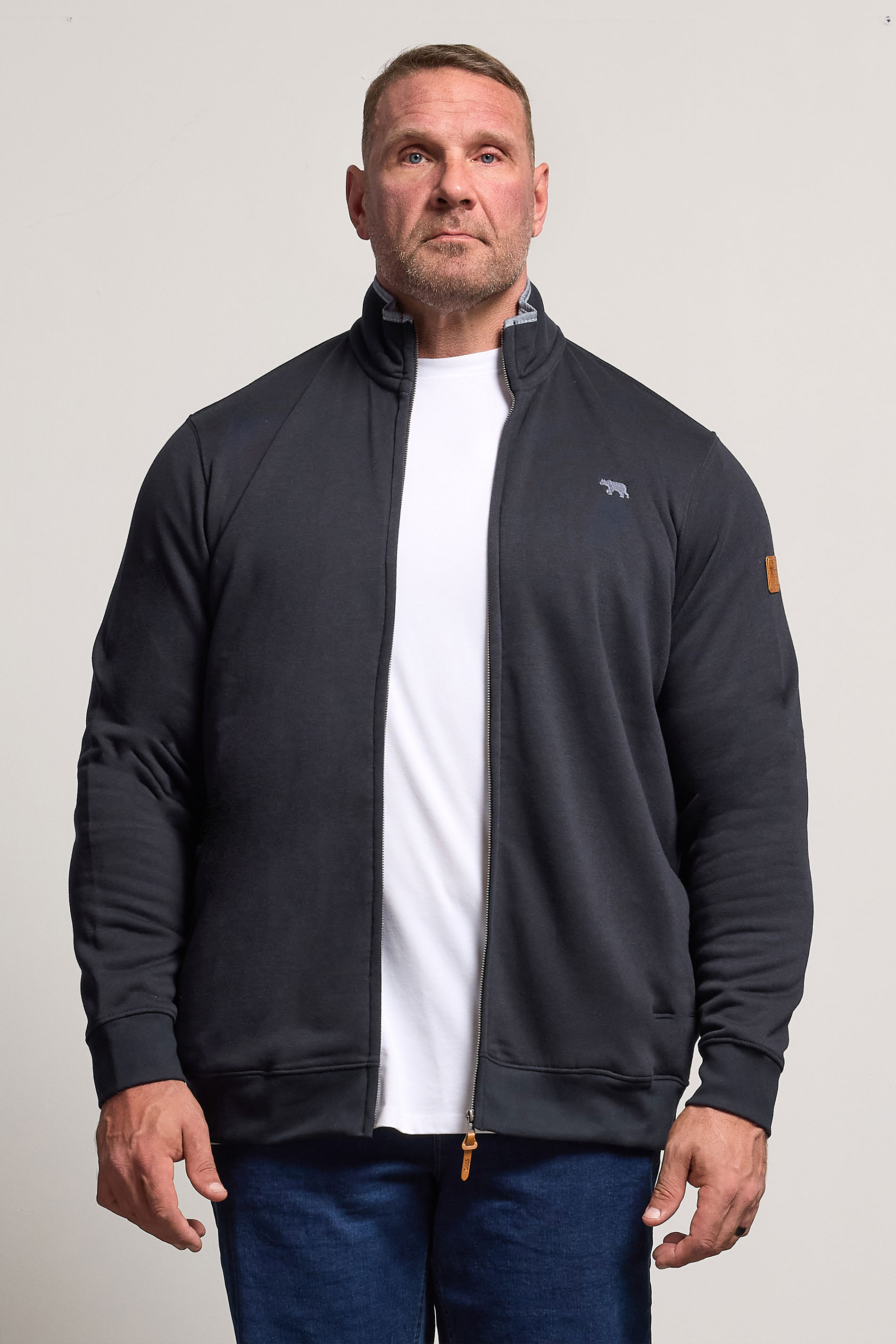 D555 Big & Tall Navy Blue Embroidery Zip Through Fleece Lined Jacket | BadRhino 2