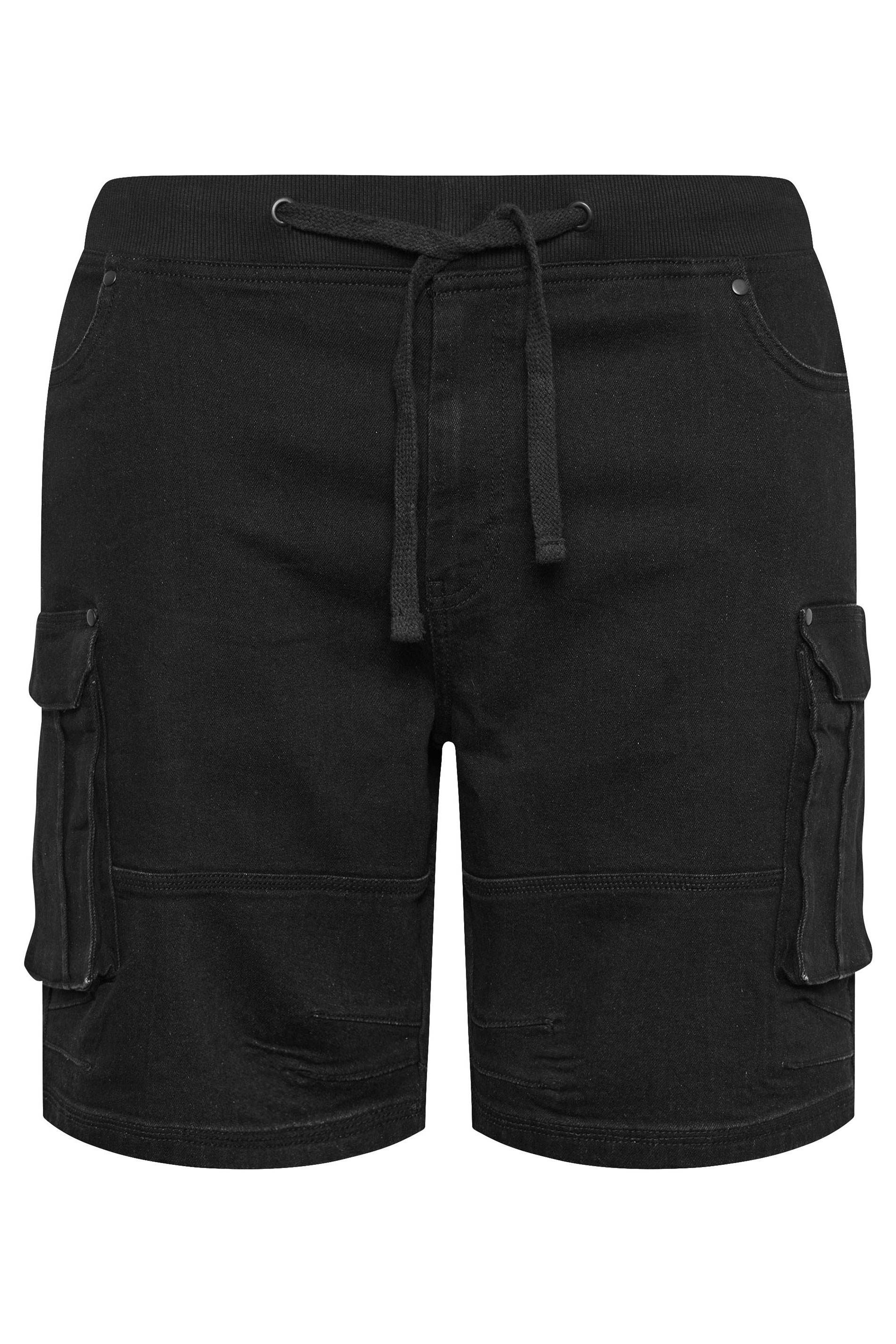 BadRhino Big & Tall Black Elasticated Waist Denim Cargo Shorts | BadRhino 5