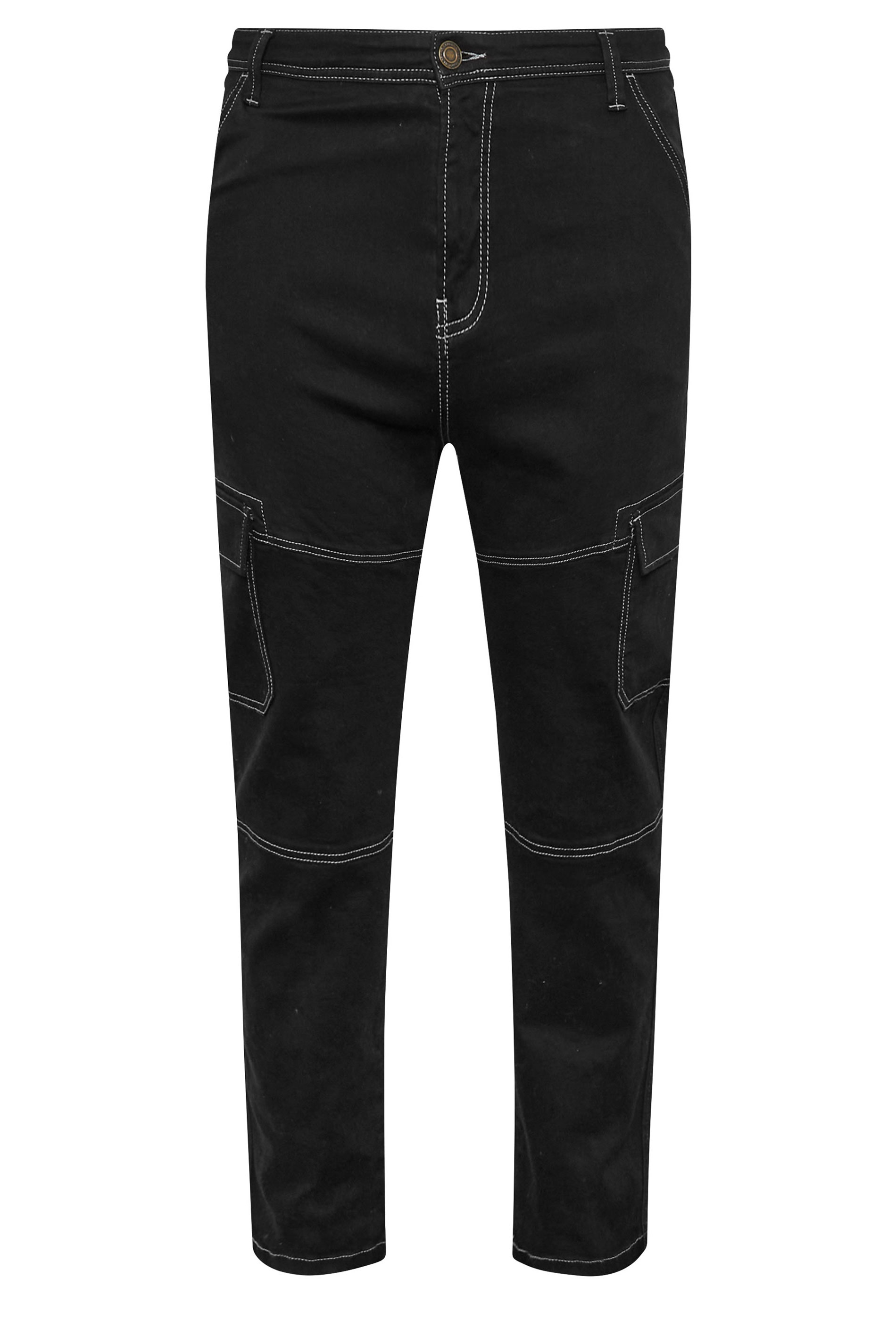 BadRhino Big & Tall Black Contrast Stitch Cargo Jeans | BadRhino 7