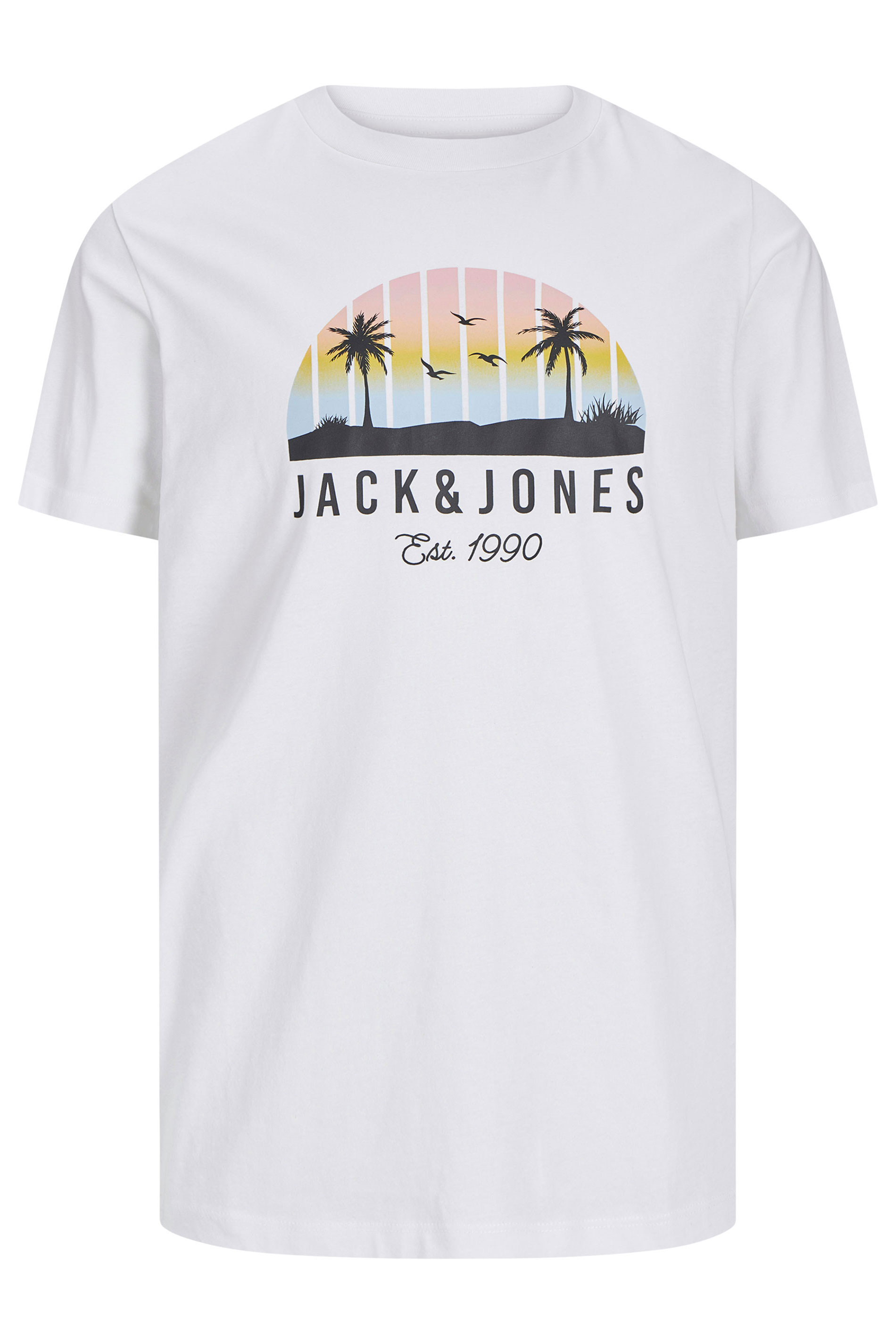 JACK & JONES Big & Tall White 'Established 1990' Print T-Shirt | BadRhino 2