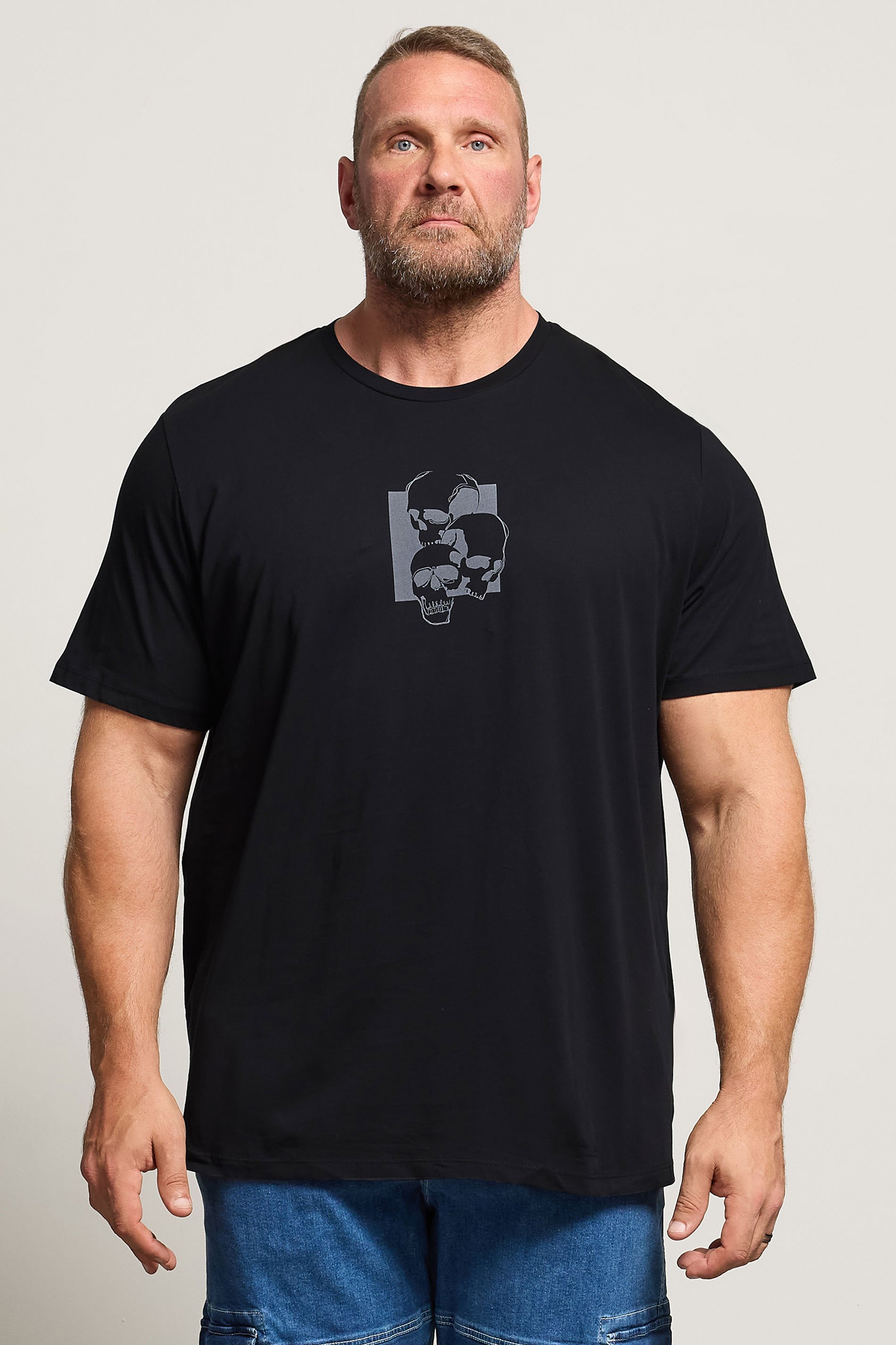 JACK & JONES Big & Tall Black & Grey Skull Graphic T-Shirt