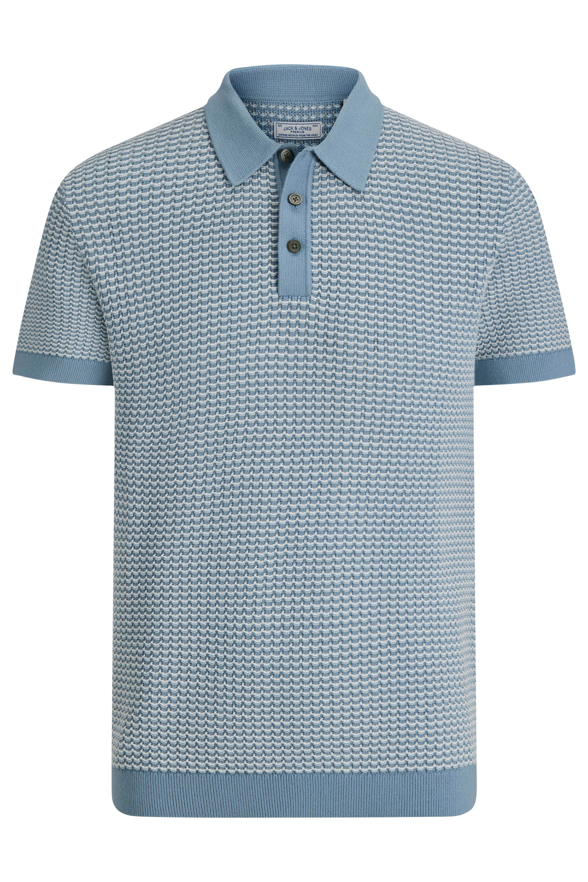 JACK & JONES Big & Tall Blue Knitted Polo Shirt | BadRhino 2