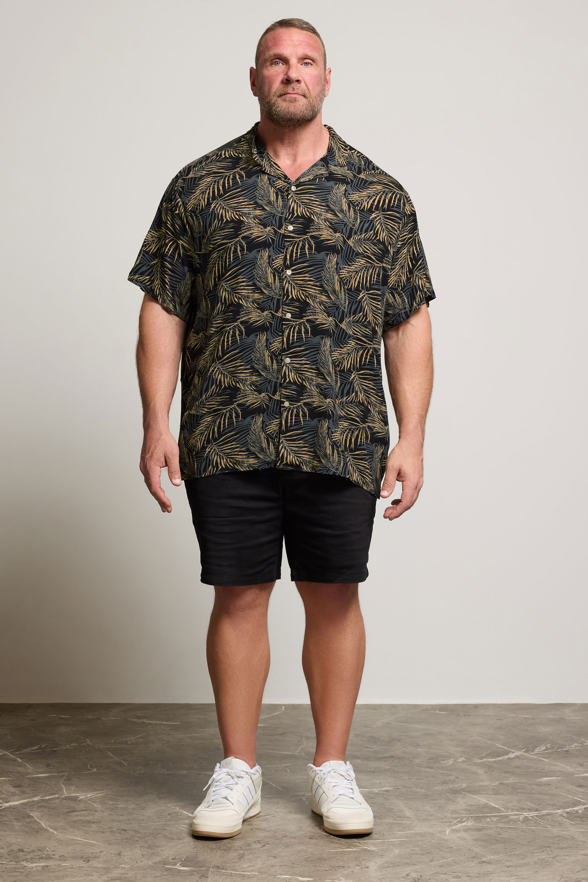 JACK & JONES Big & Tall Black Tropical Palm Collar Resort Shirt | BadRhino 2
