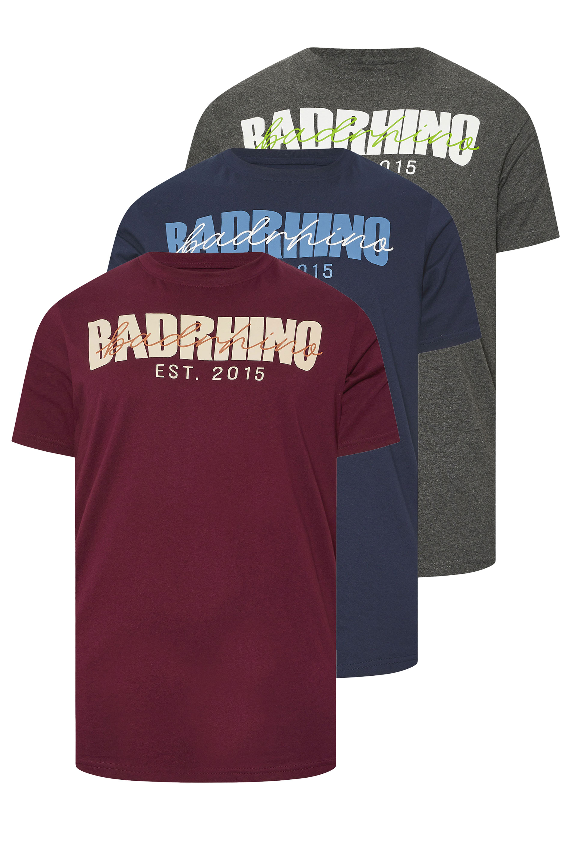 BadRhino Big & Tall 3 PACK Burgundy Red & Navy Blue Scripted T-Shirts | BadRhino 6
