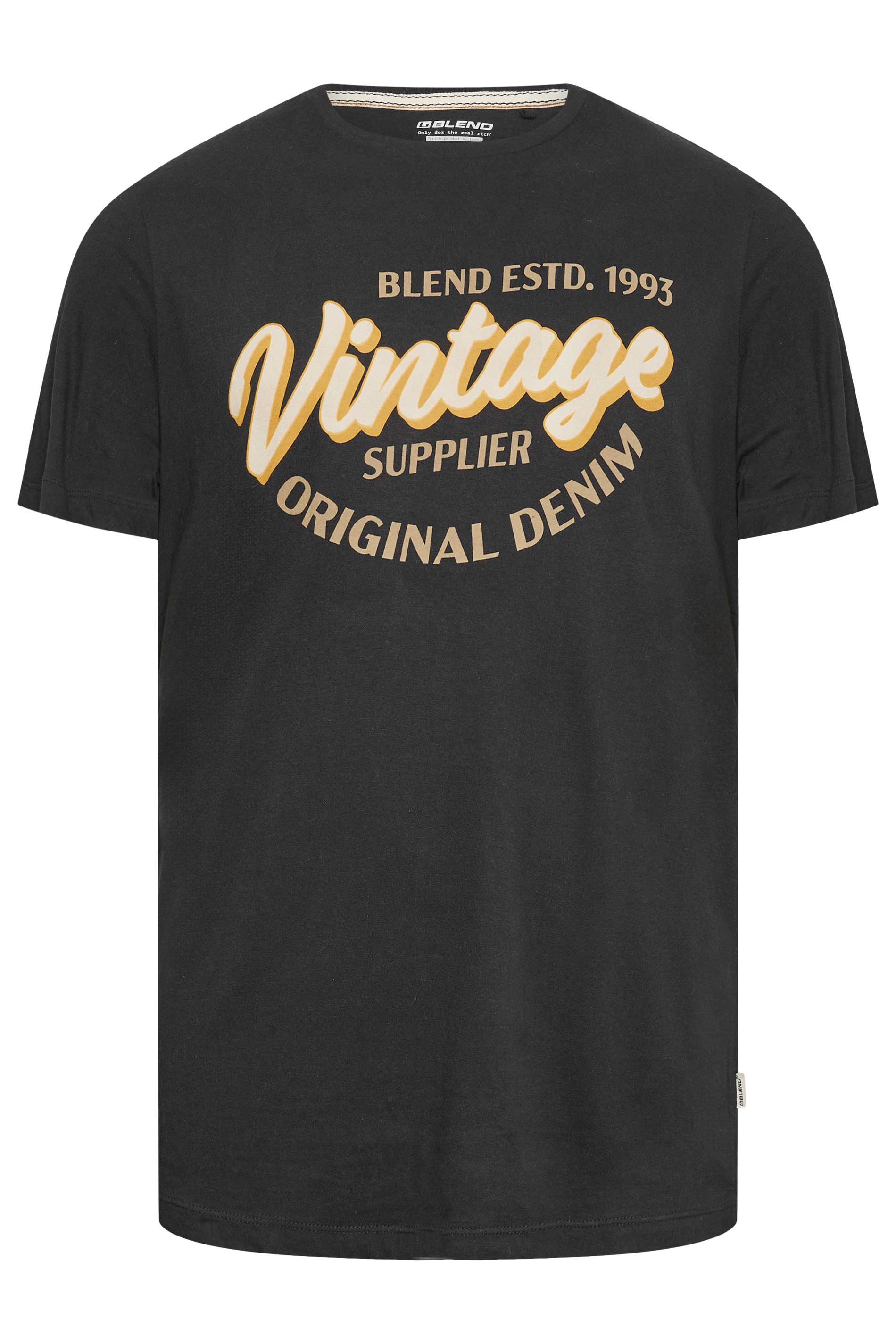 BLEND Big & Tall Black 'Vintage' T-Shirt | BadRhino 2