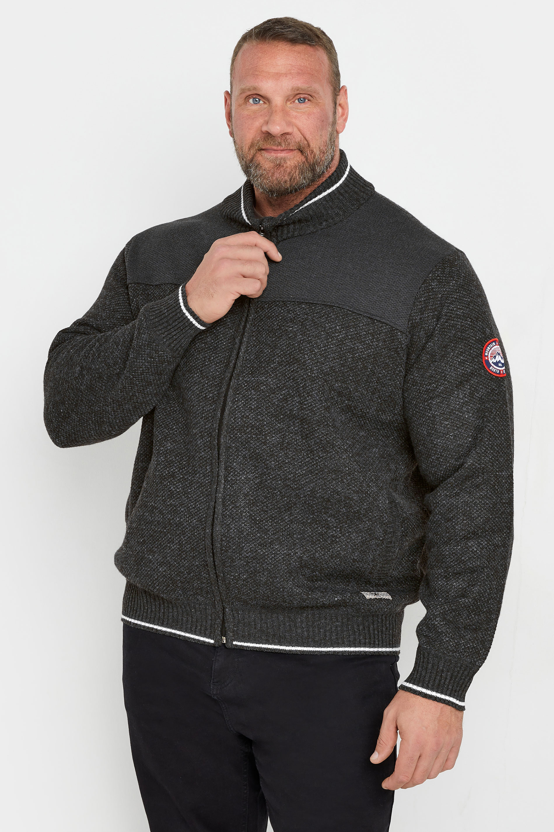 D555 Big & Tall Charcoal Grey Knitted Zip Through | BadRhino 1
