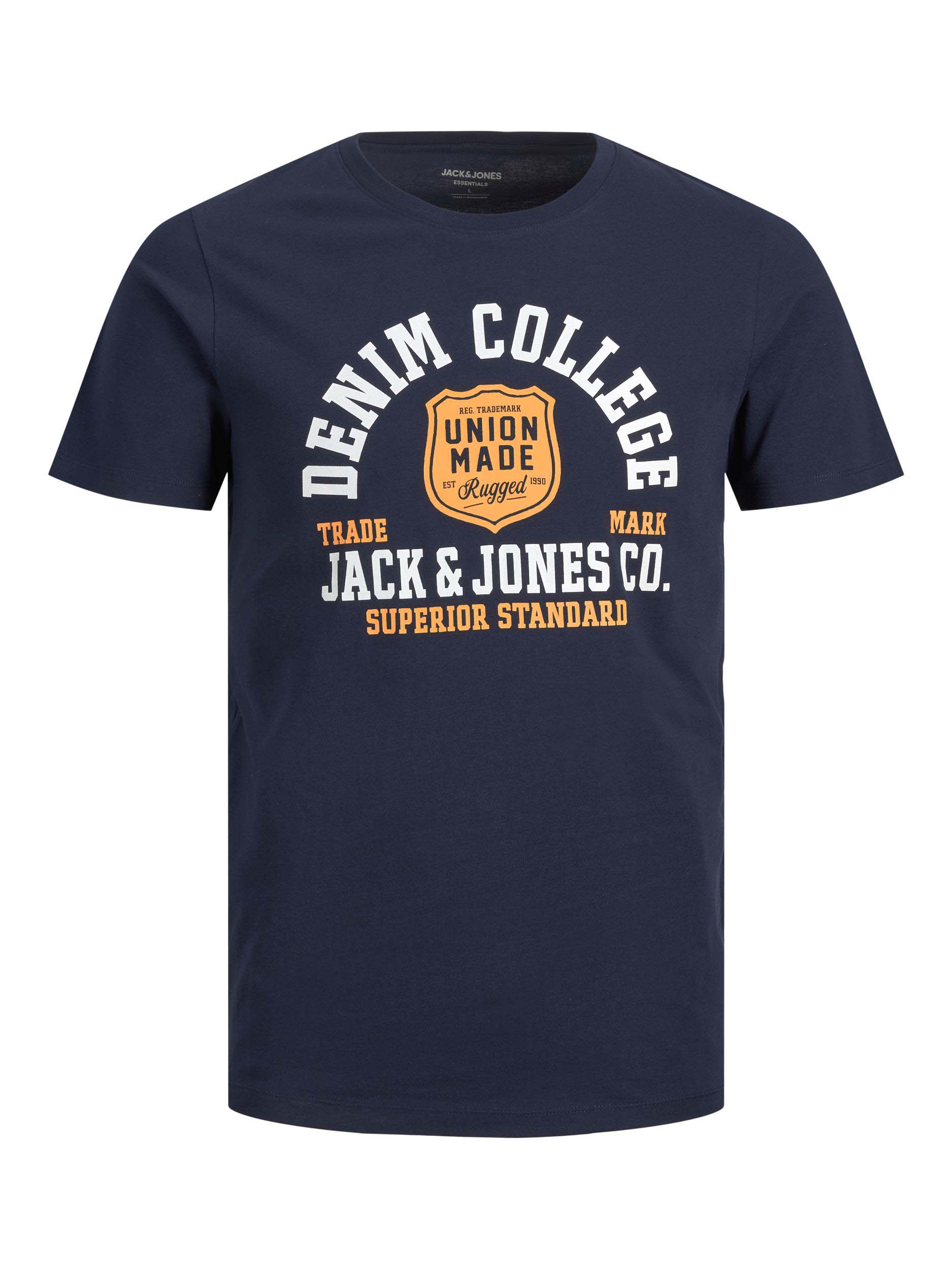 JACK & JONES Big & Tall Navy Blue Denim College Logo T-Shirt | BadRhino 2