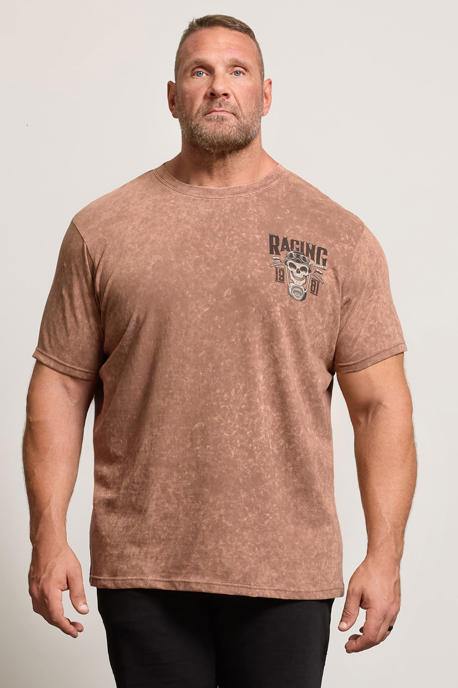 BadRhino Big & Tall Brown Acid Wash Skull Graphic T-Shirt | BadRhino 1