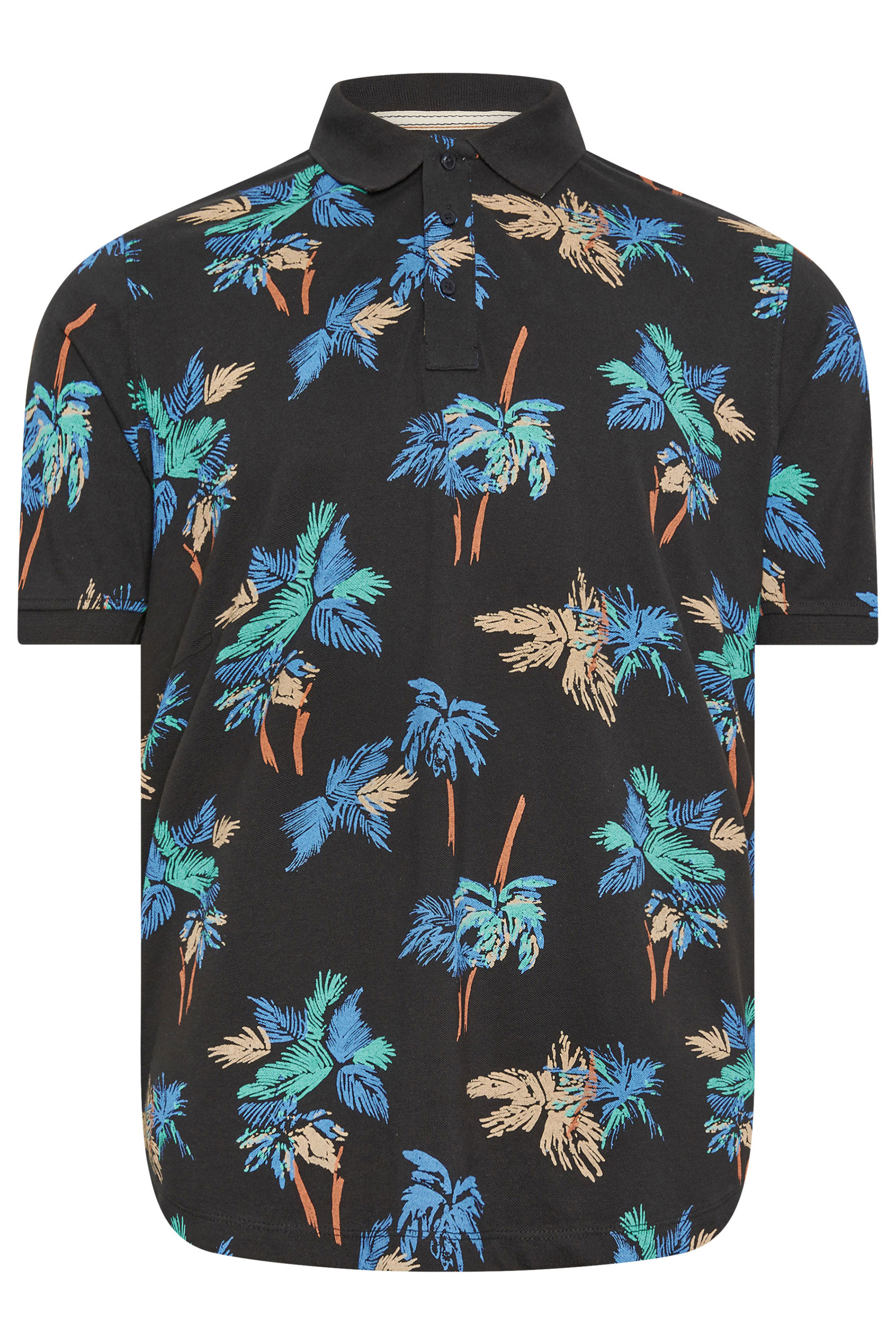 BLEND Big & Tall Black Palm Tree Print Polo Shirt | BadRhino 3