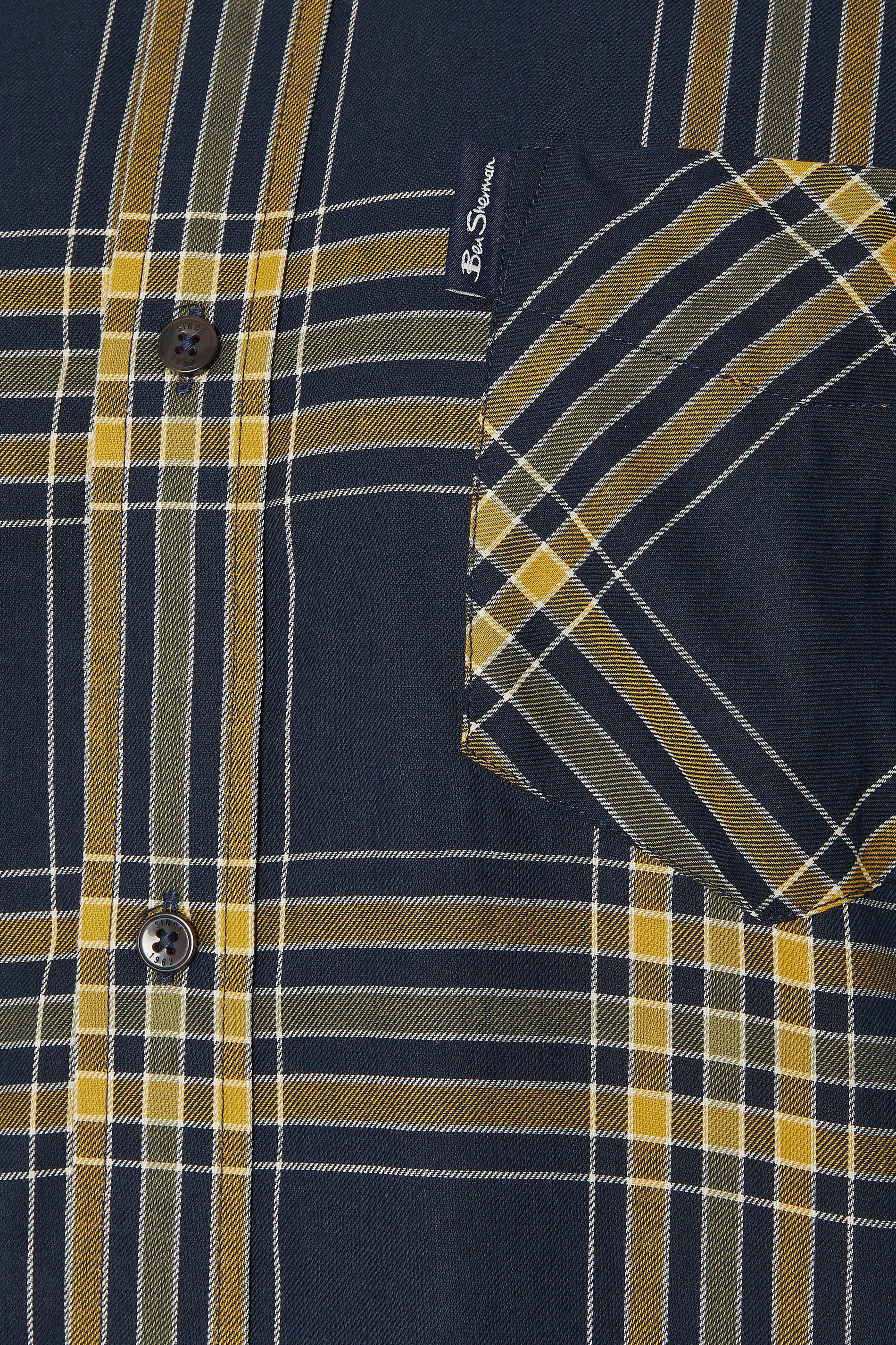 BEN SHERMAN Big & Tall Navy Blue & Yellow Check Shirt | BadRhino 3