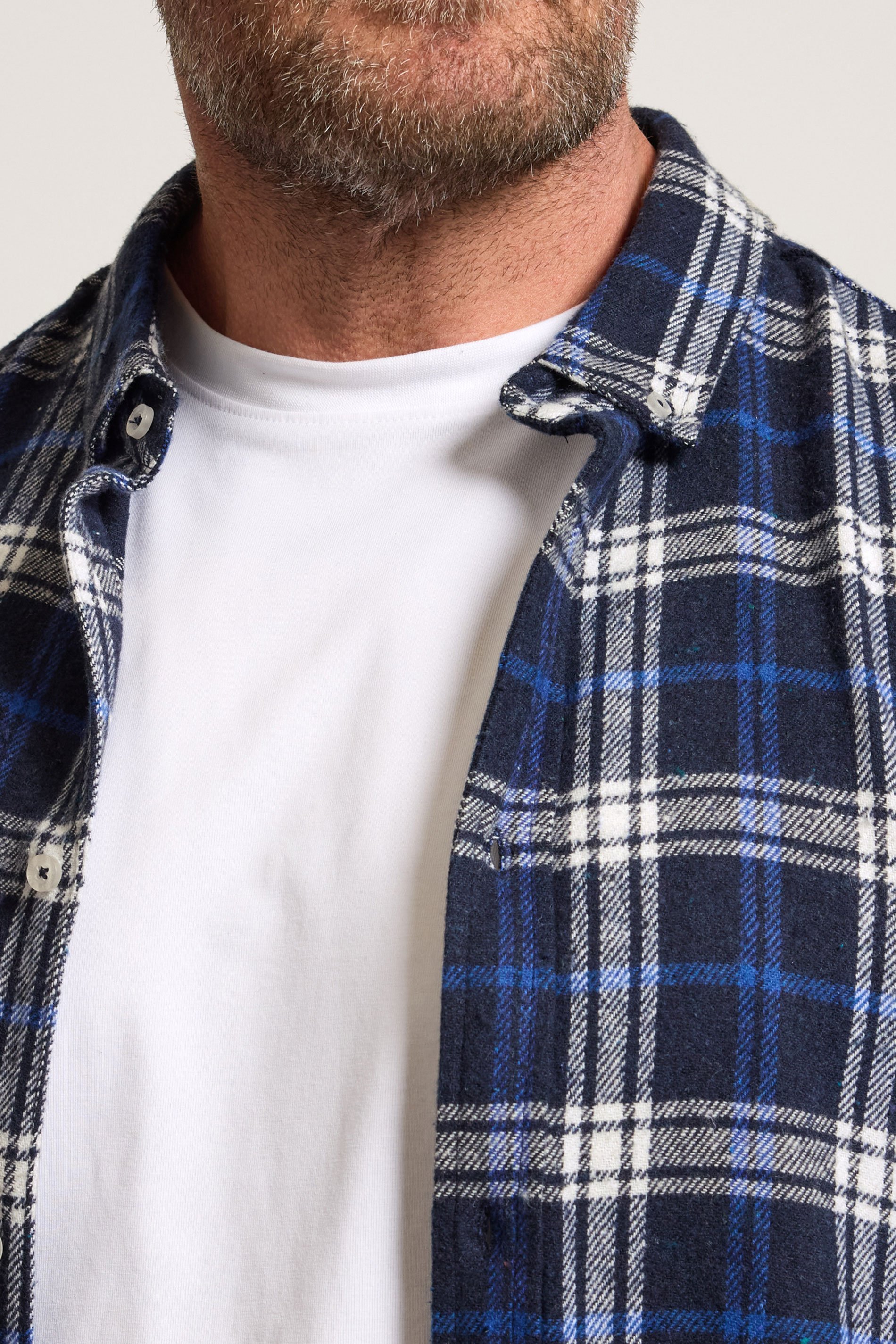 BadRhino Big & Tall White & Navy Blue Brushed Checked Shirt | BadRhino 4