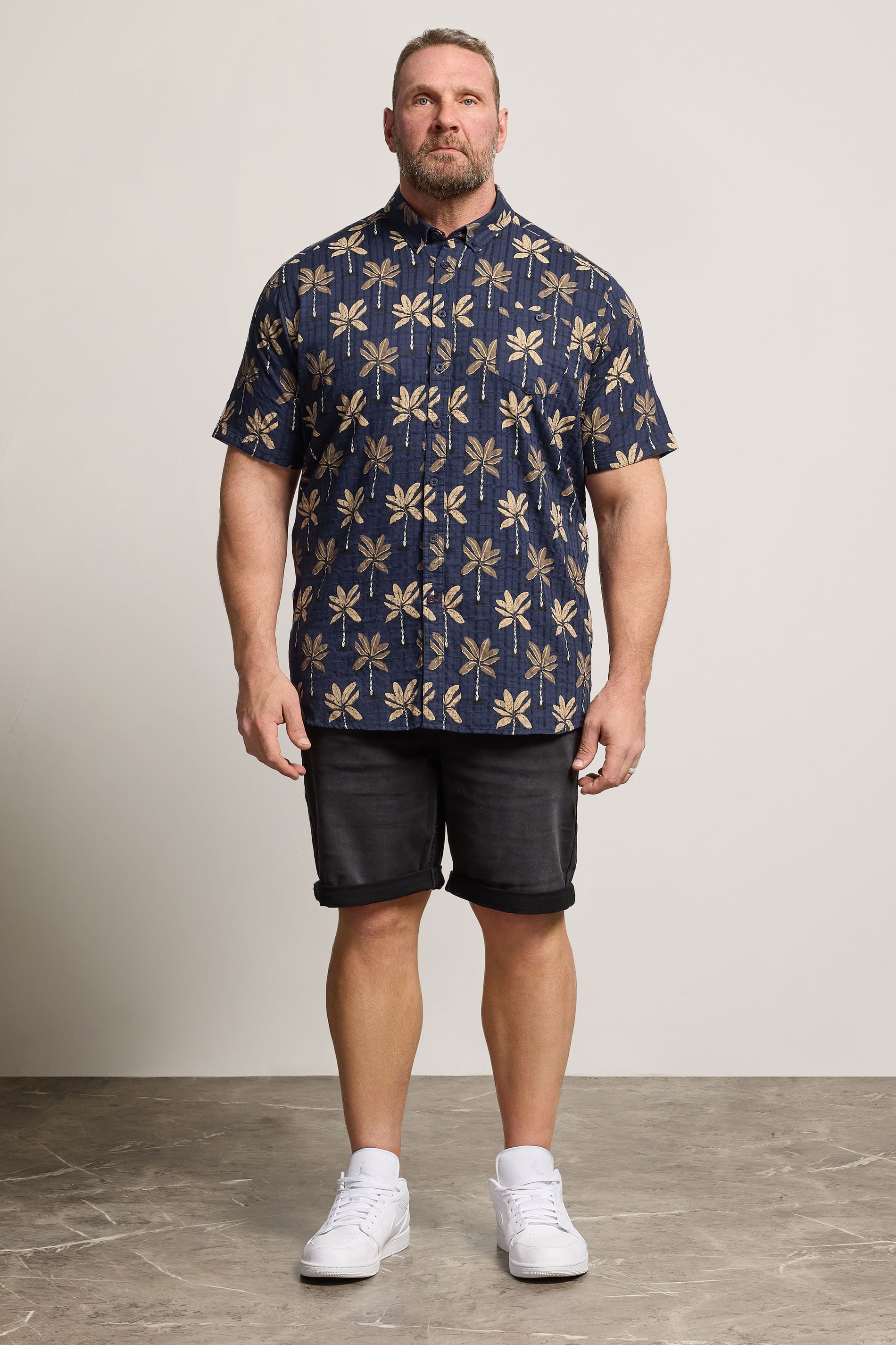 D555 Big & Tall Navy Blue Geometric Print Jacquard Shirt | BadRhino 1