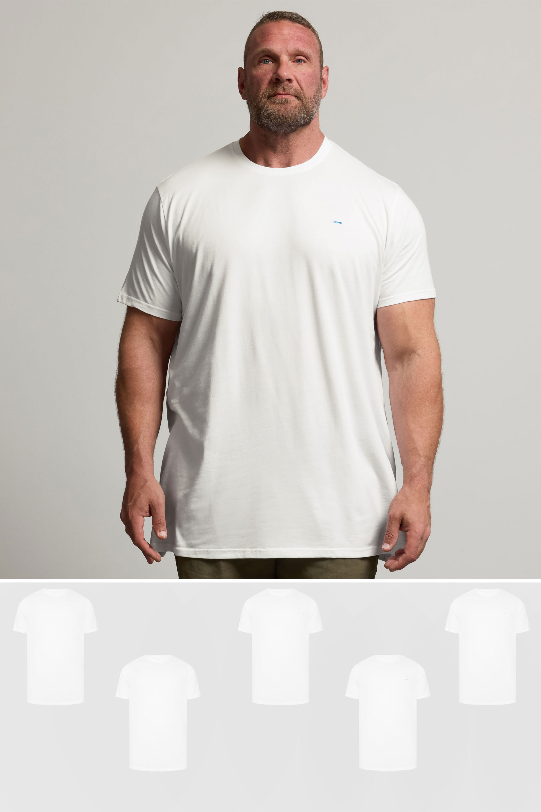 BadRhino Big & Tall 5 PACK White Extra Long Core T-Shirts | BadRhino 1