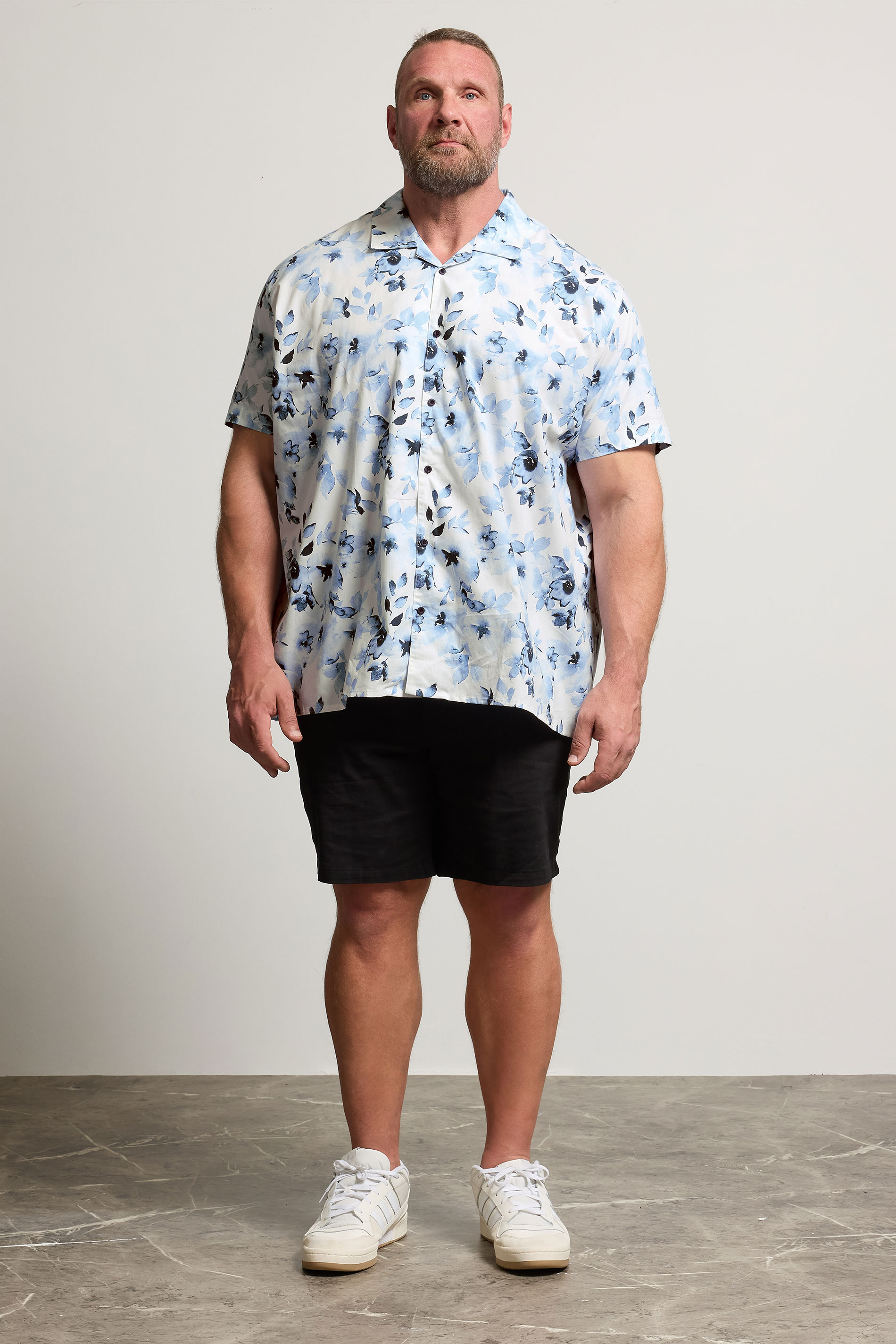 BadRhino Big & Tall White Flower Print Peached Revere Collar Shirt | BadRhino 3