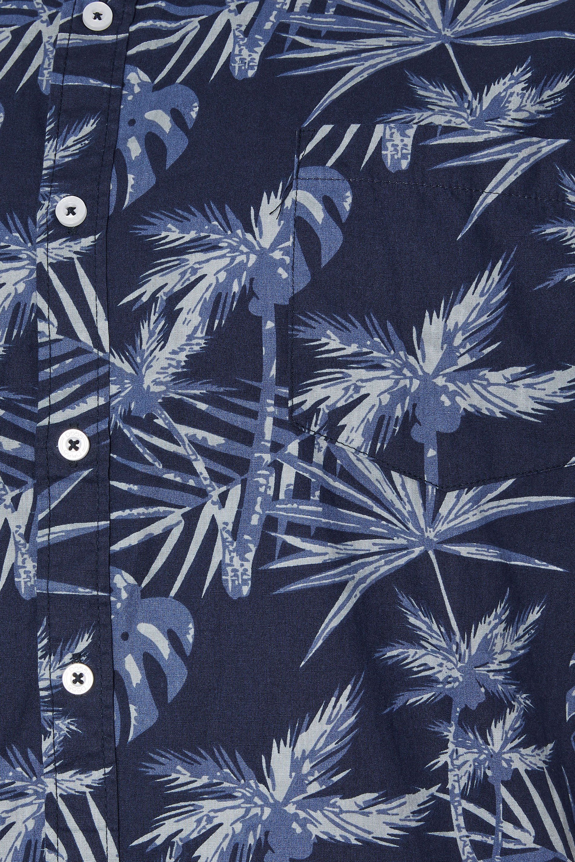 D555 Big & Tall Navy Blue Tropical Leaf Print Shirt | BadRhino 2