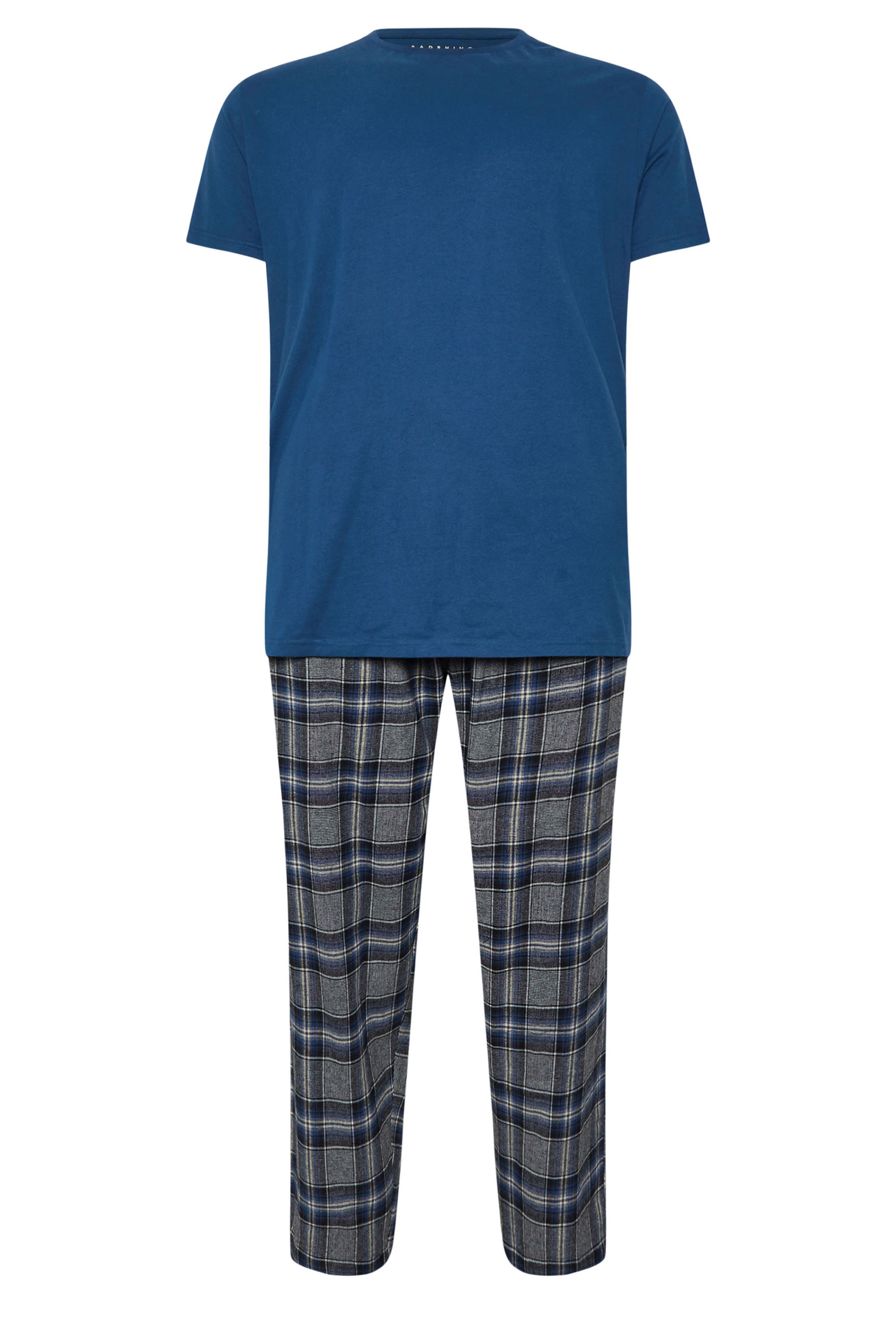 BadRhino Big & Tall Blue T-Shirt & Check Trousers Pyjama Set | BadRhino 6