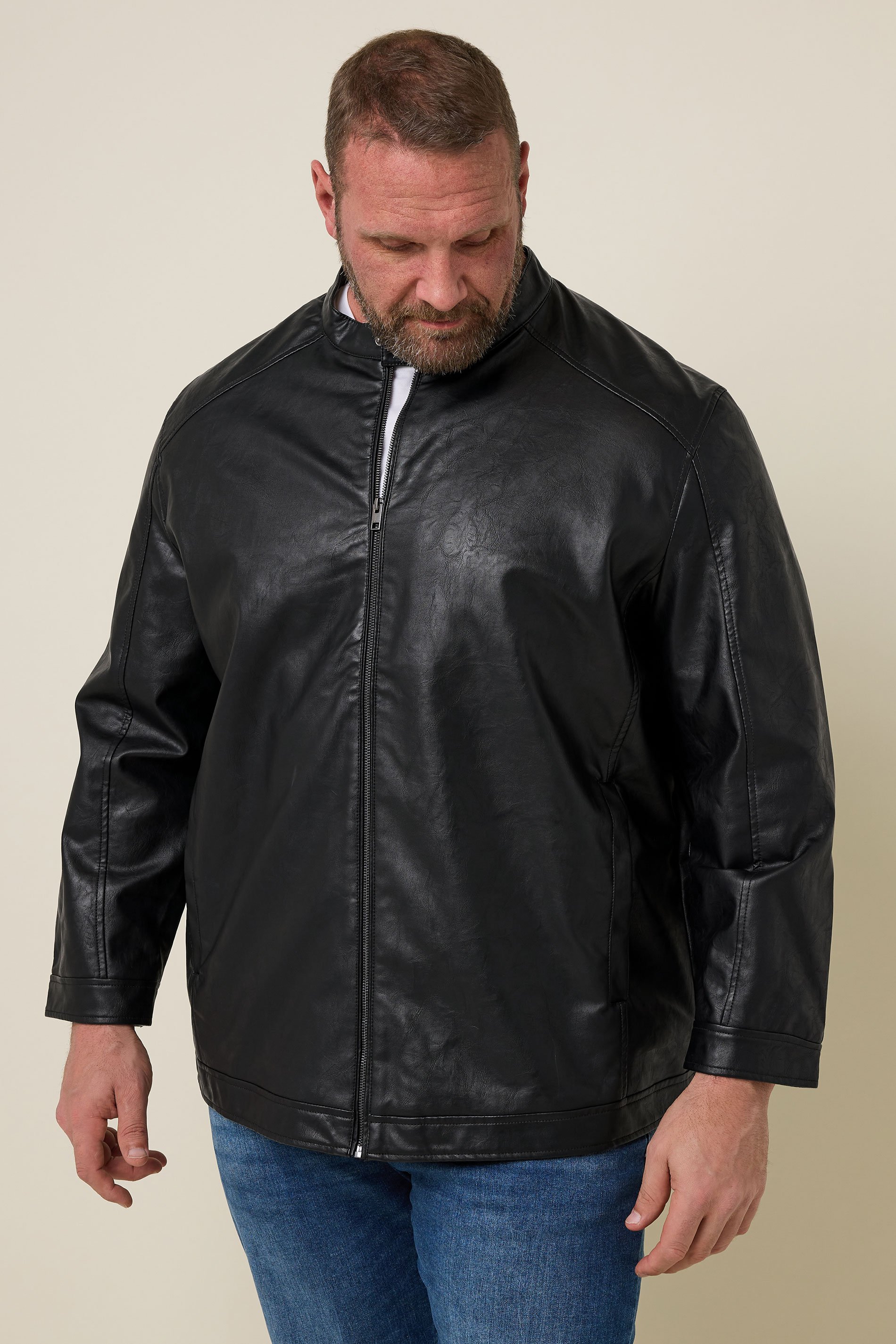 JACK & JONES Big & Tall Black Clean PU Jacket | BadRhino 2