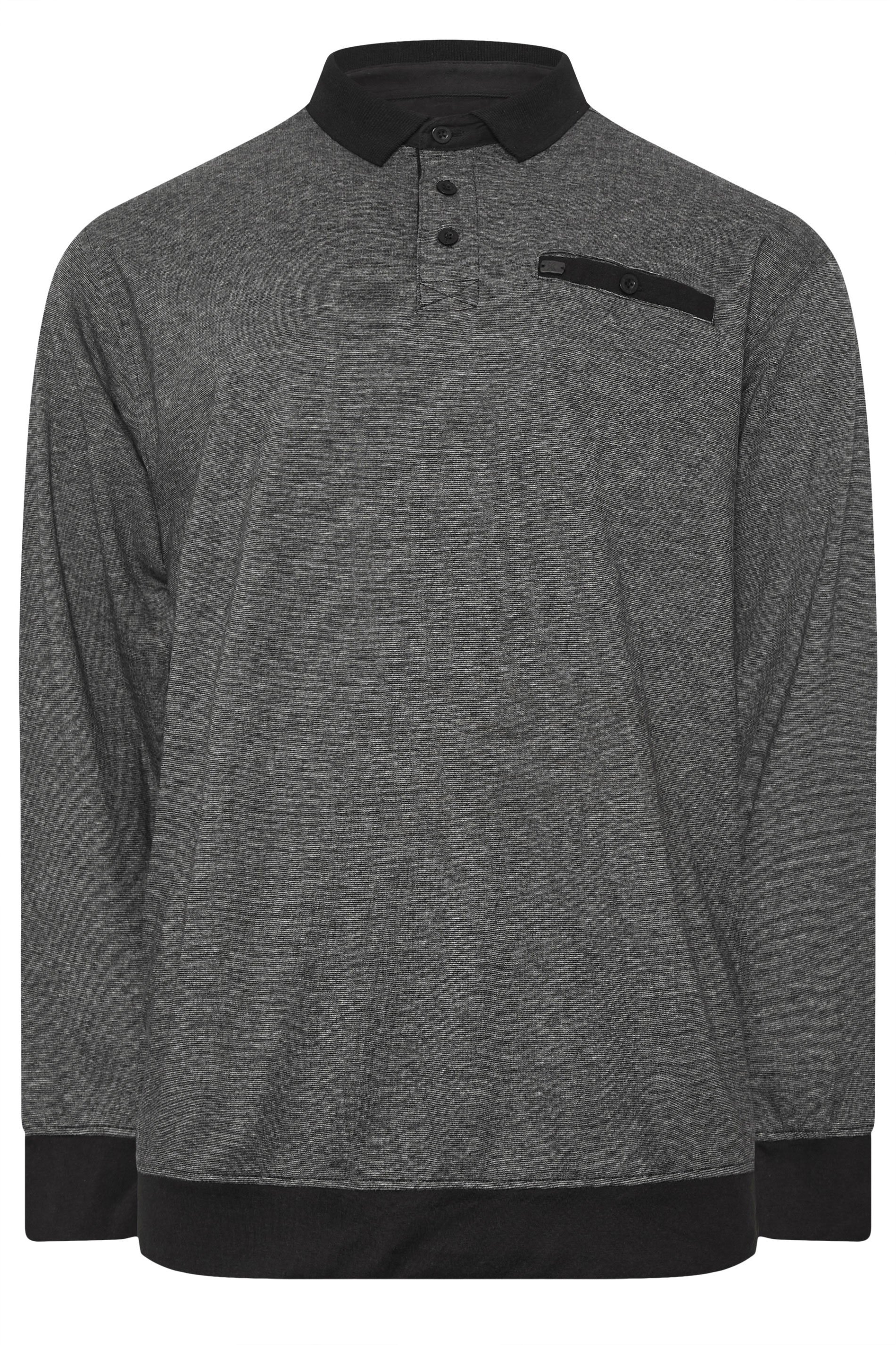 KAM Big & Tall Grey Sweat Long Sleeve Polo Shirt | BadRhino 1
