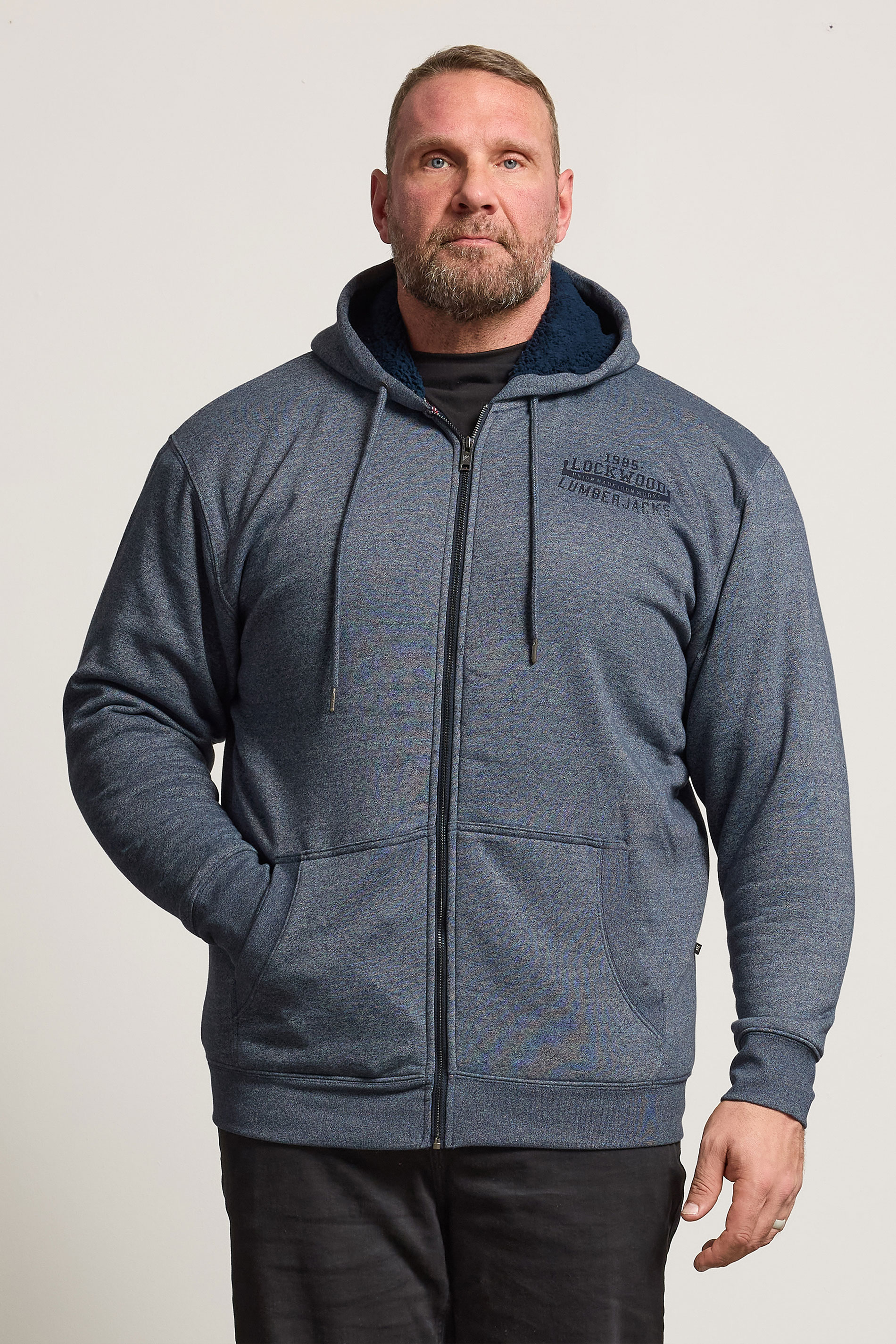 KAM Big & Tall Navy Blue Lumberjack Fleece Lined Hoodie | BadRhino 1