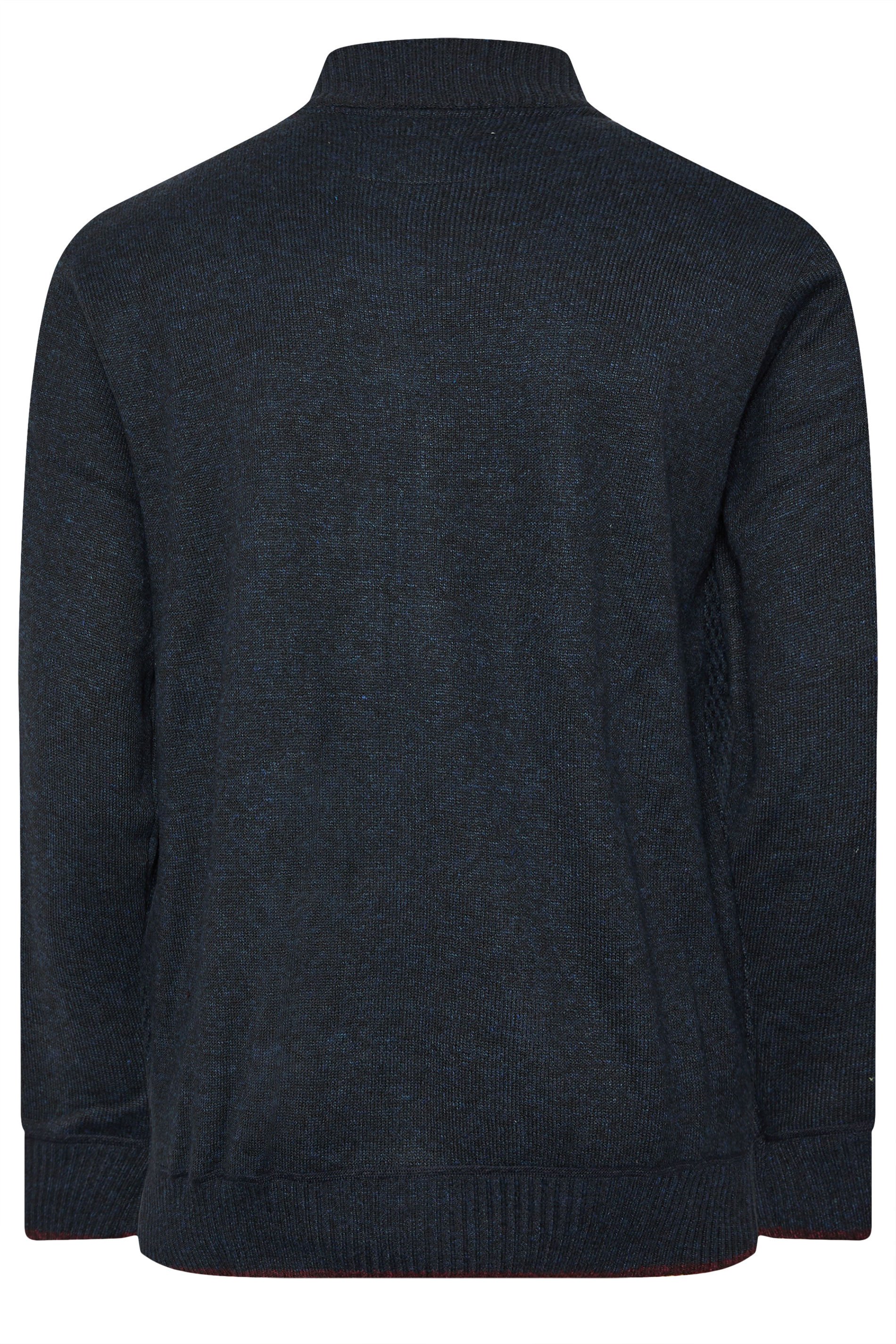 D555 Big & Tall Navy Blue Marl Zip Through Cable Knit Jumper | BadRhino 6