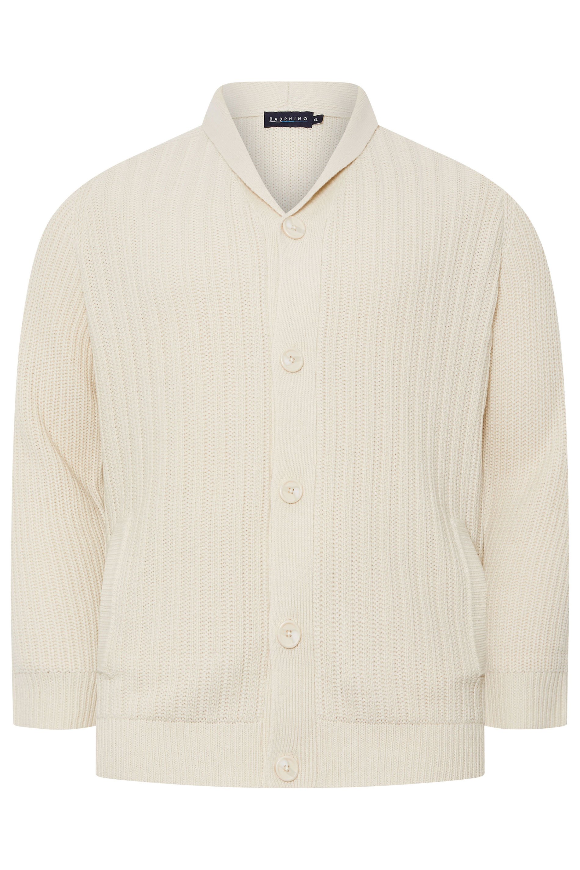 BadRhino Big & Tall Natural Brown Knitted Shawl Cardigan | BadRhino 6