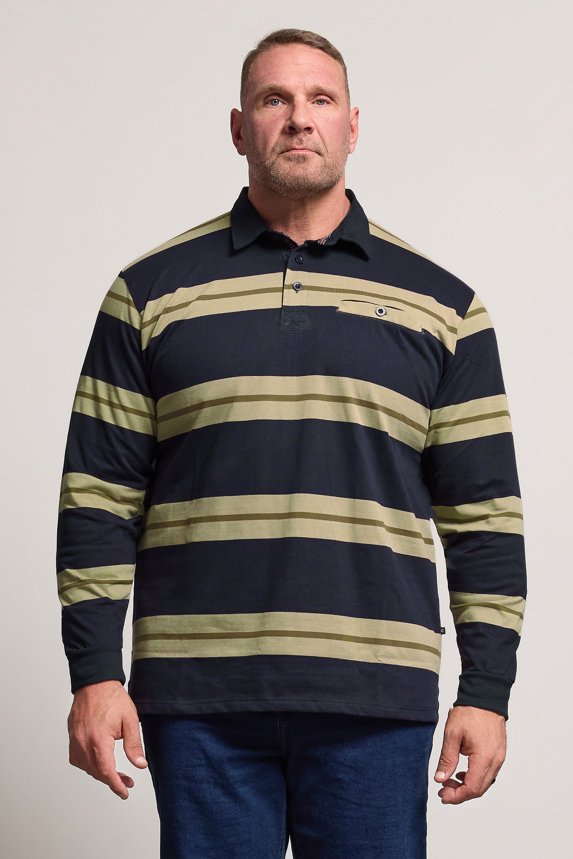 KAM Navy Blue Striped Long Sleeve Rugby Polo Shirt | BadRhino 1