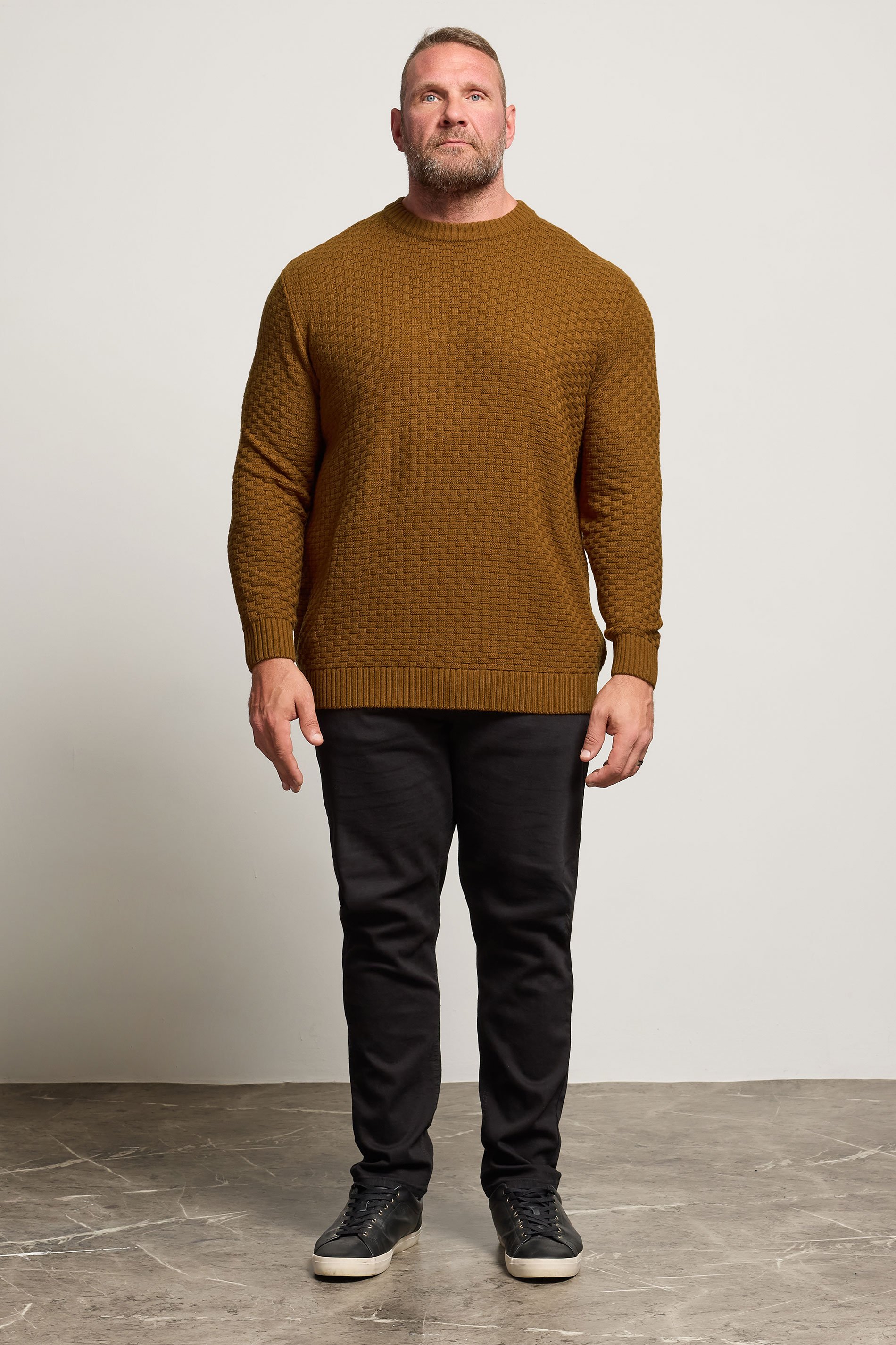 BadRhino Big & Tall Brown Textured Crew Neck Knitted Jumper | BadRhino 3