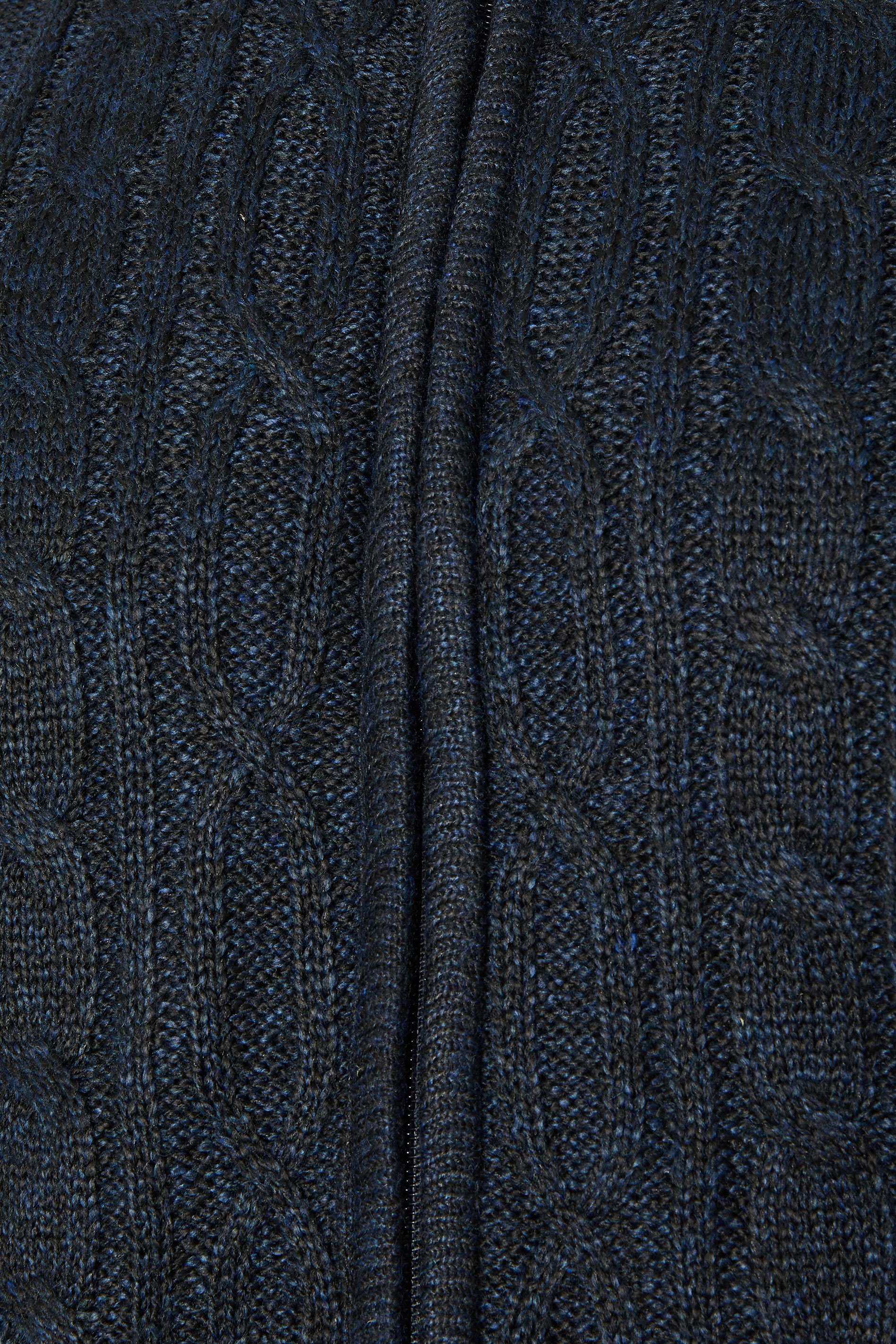 D555 Big & Tall Navy Blue Marl Zip Through Cable Knit Jumper | BadRhino 7