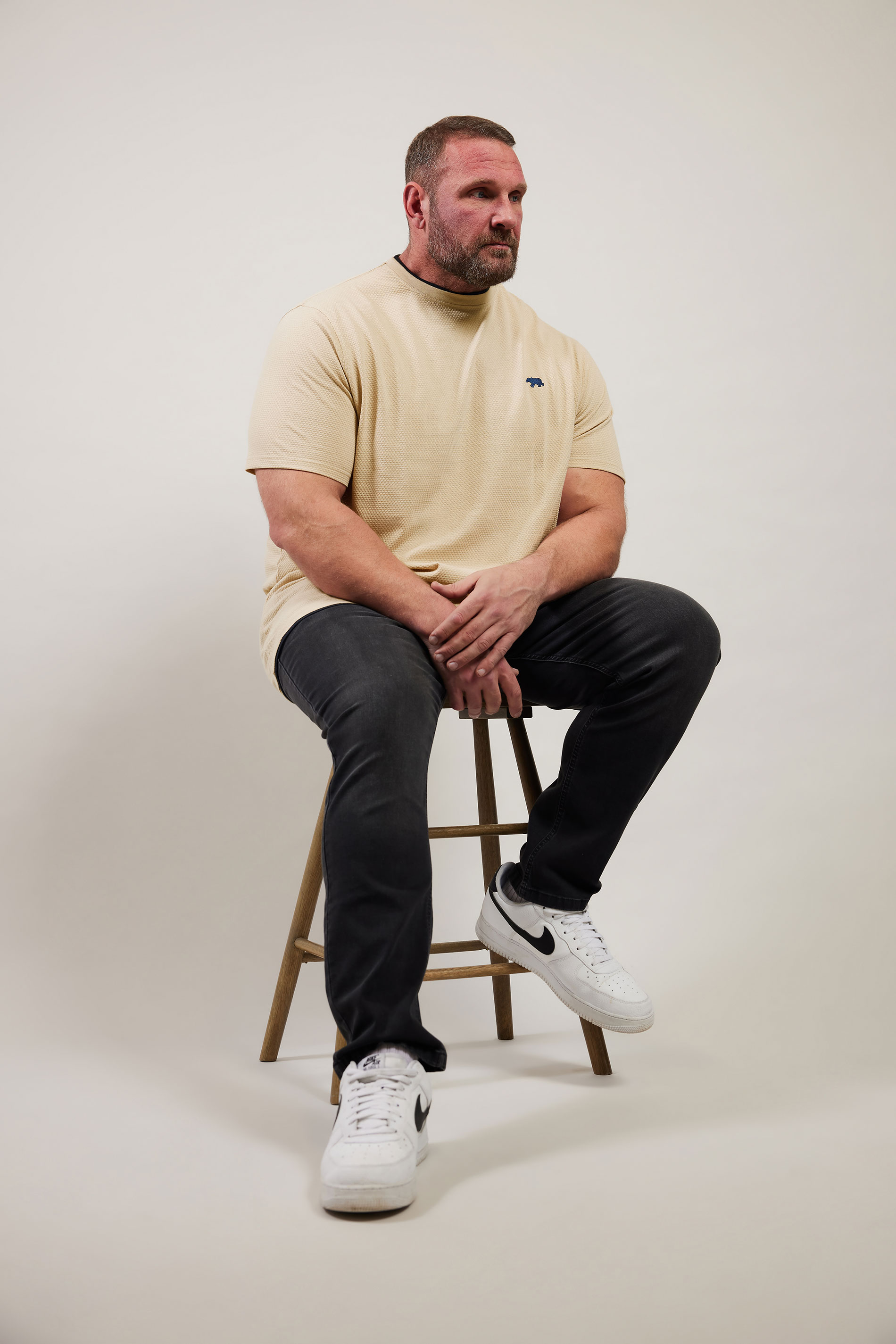 D555 Big & Tall Cream Waffle Textured T-Shirt | BadRhino 1