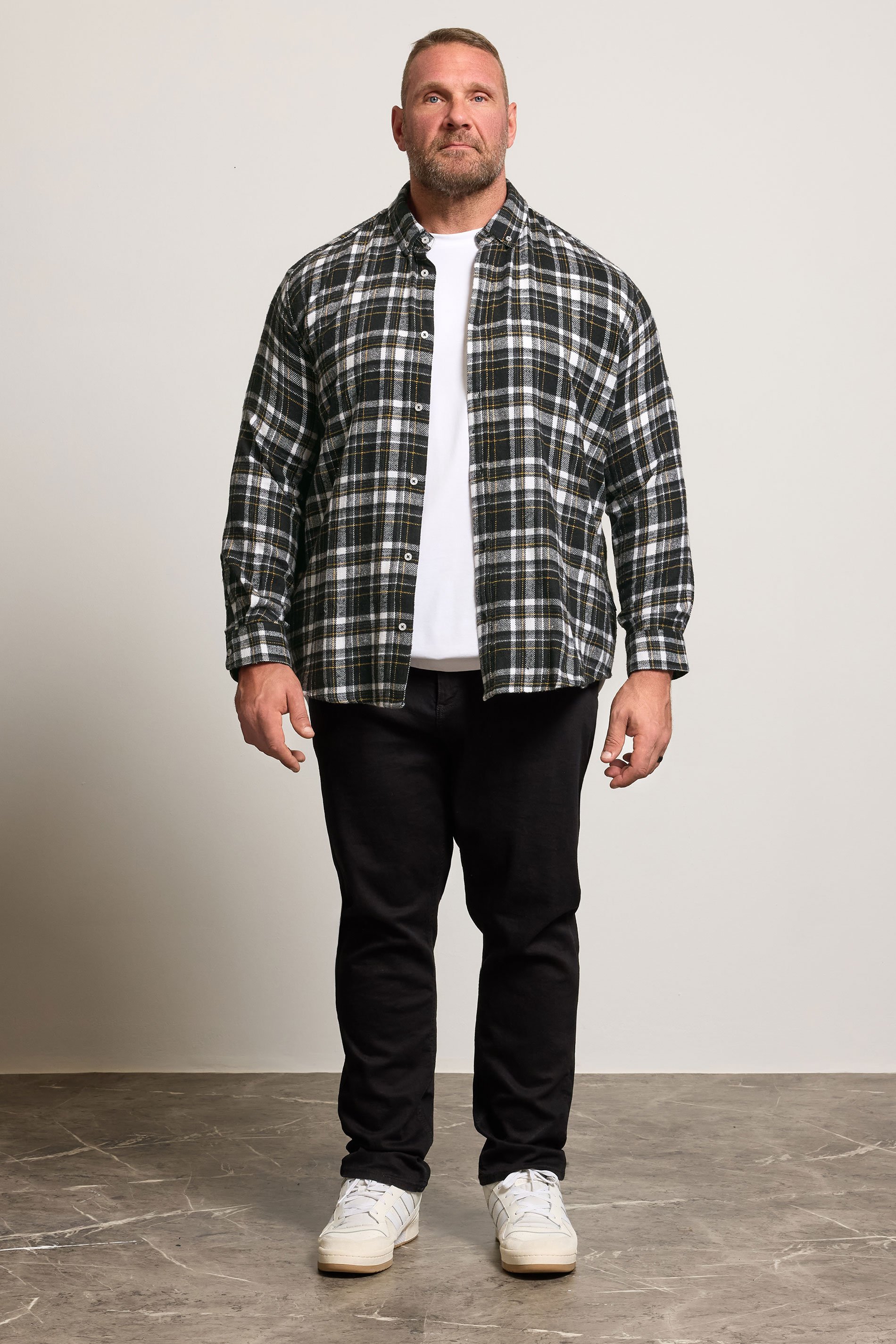 BadRhino Big & Tall Black & Yellow Brushed Checked Shirt | BadRhino 3