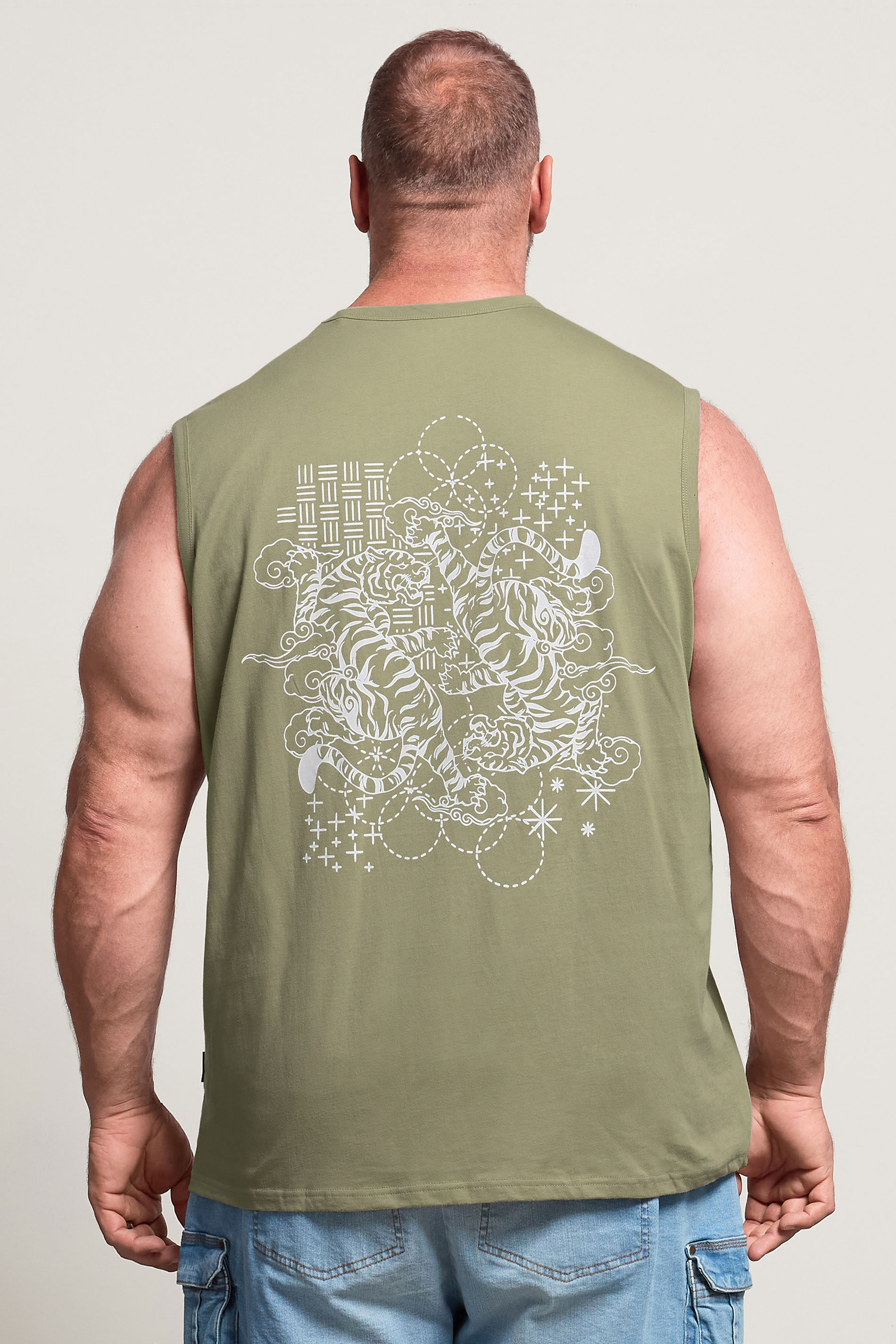 BadRhino Big & Tall Basil Green Tiger Graphic Vest Top | BadRhino 3