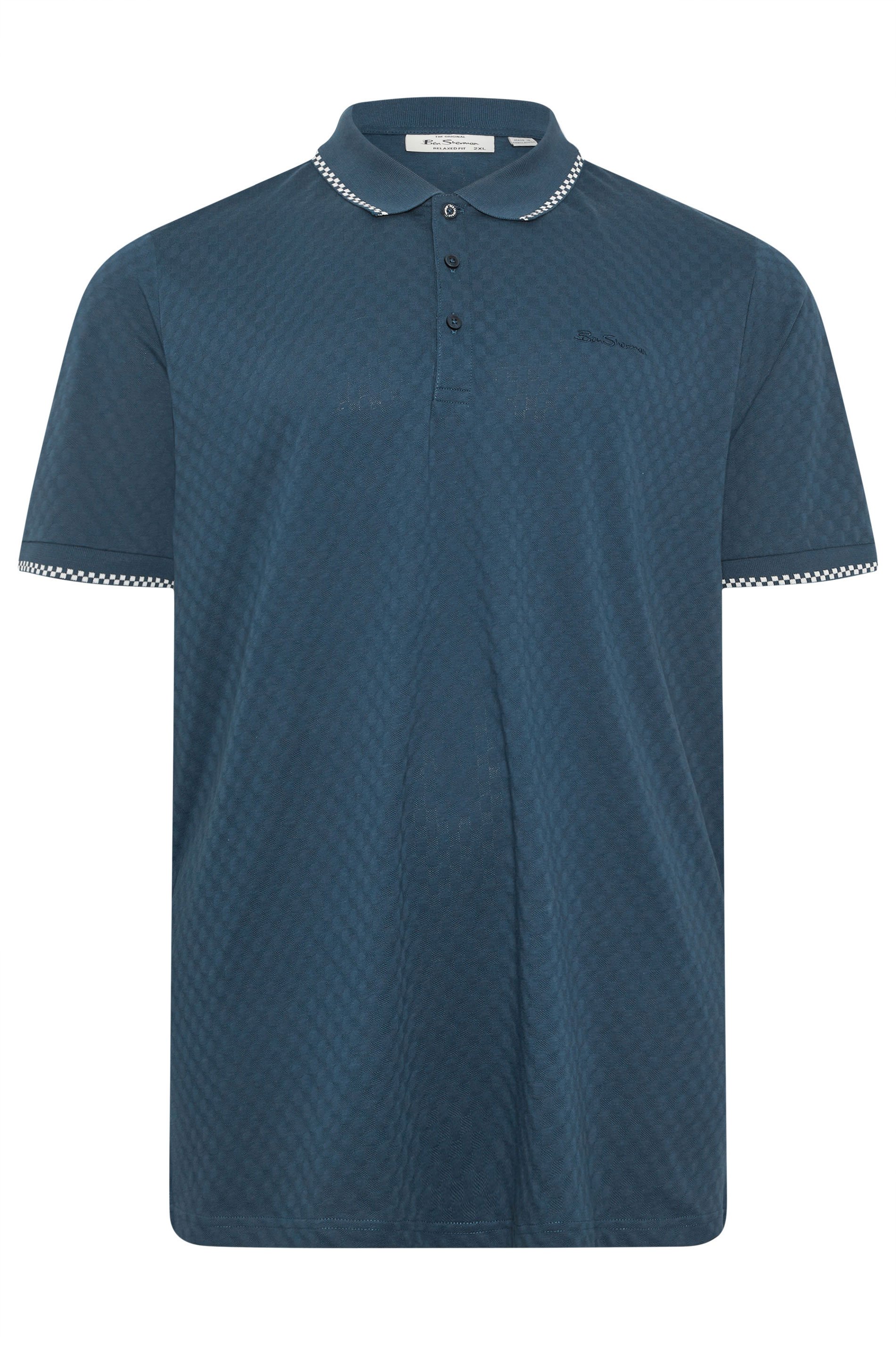 Ben Sherman Big & Tall Blue Chequerboard Textured Polo shirt | BadRhino 3